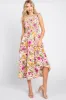 Ivory Floral Smocked Ruffle Neck Midi Dress sold by Pinkblush