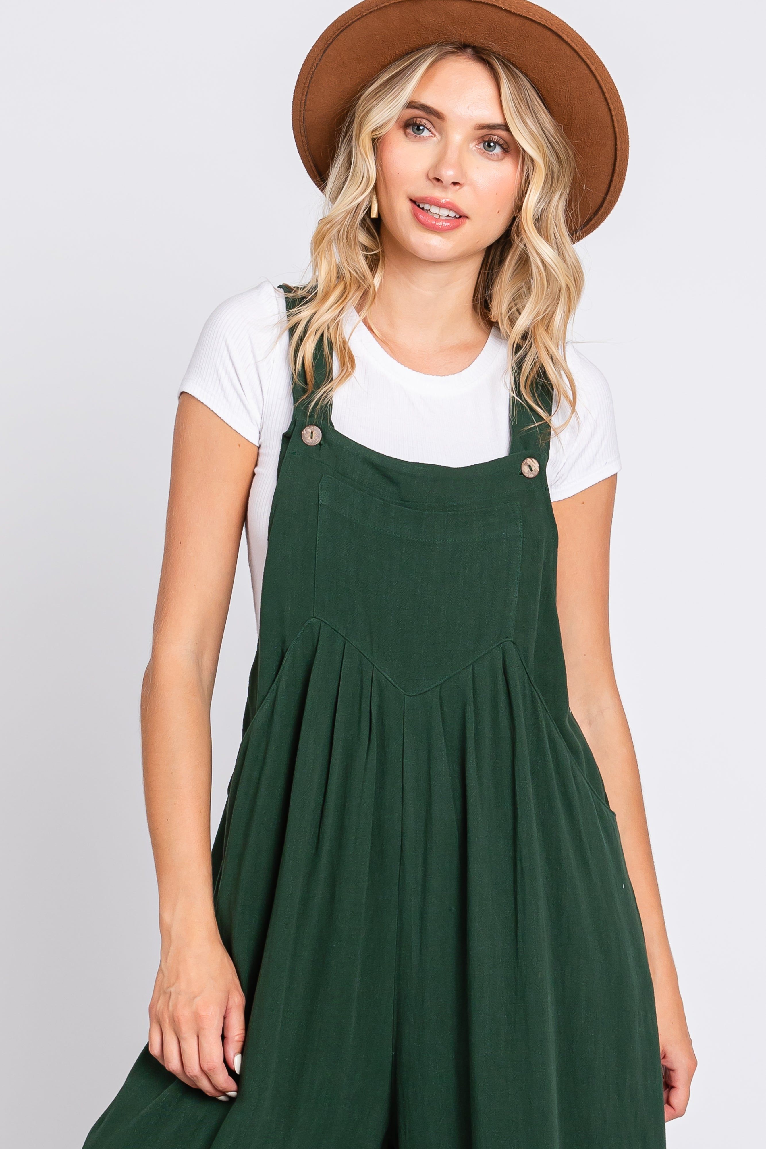 Forest Green Pleated Front Wide Leg Overalls sold by Pinkblush product image thumbnail 4