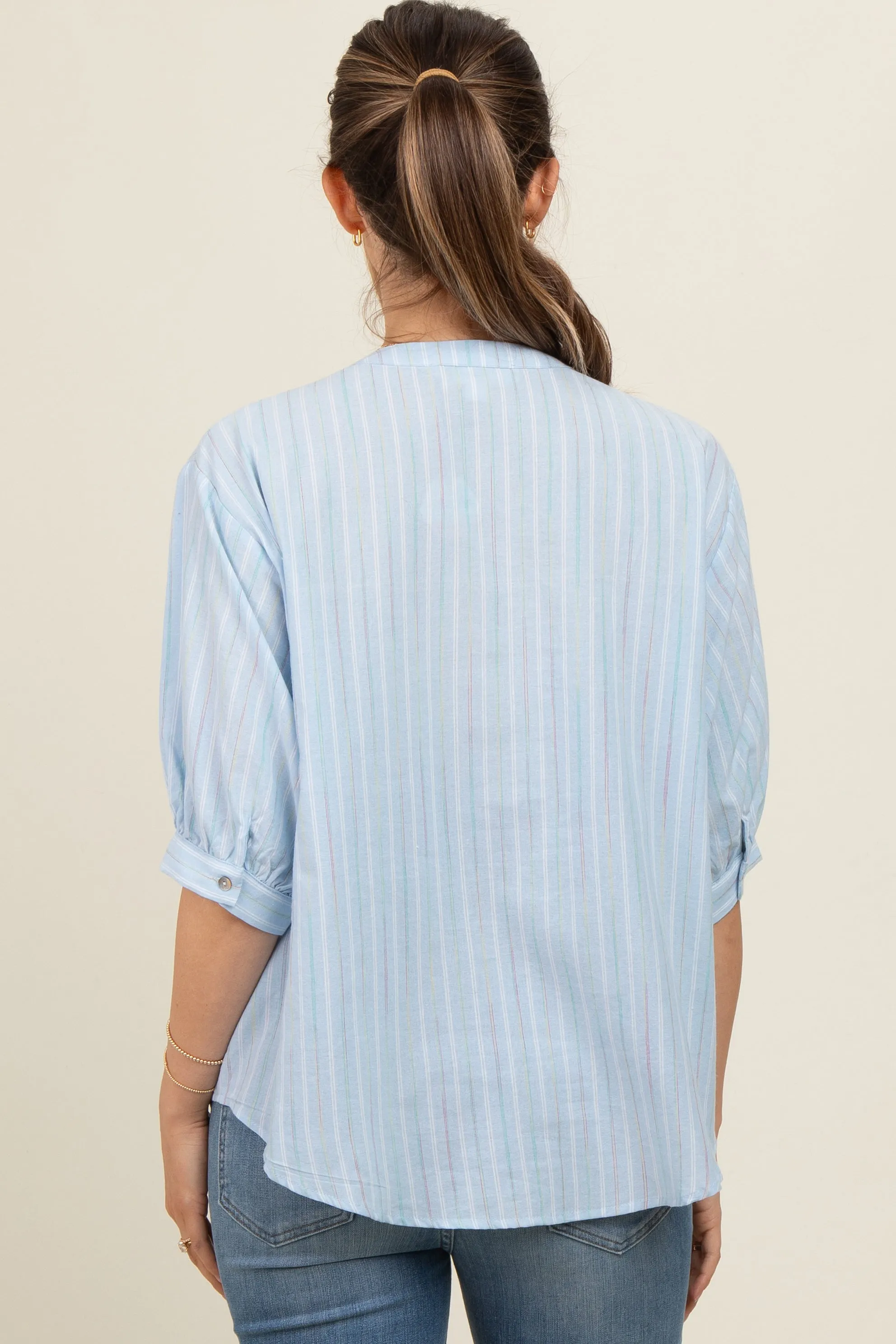Light Blue Striped Button Down Maternity Top sold by Pinkblush product image thumbnail 3