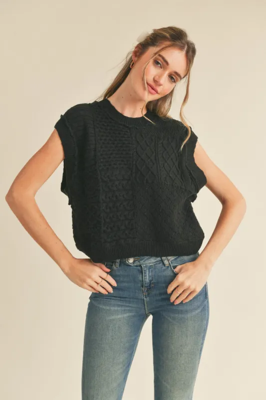 Black Mixed Cable Knit Sweater Vest sold by Pinkblush