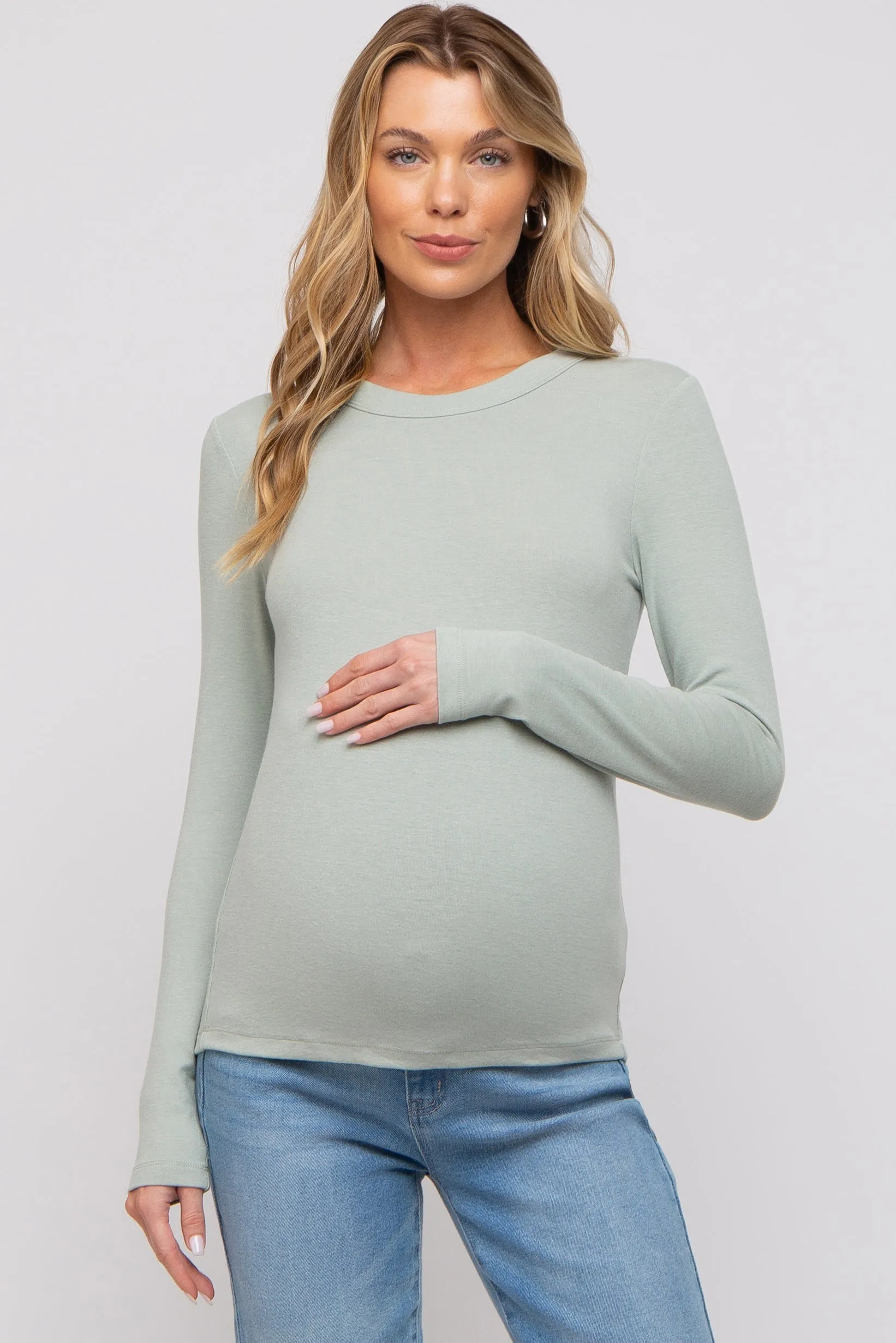 Mint Long Sleeve Maternity Top sold by Pinkblush
