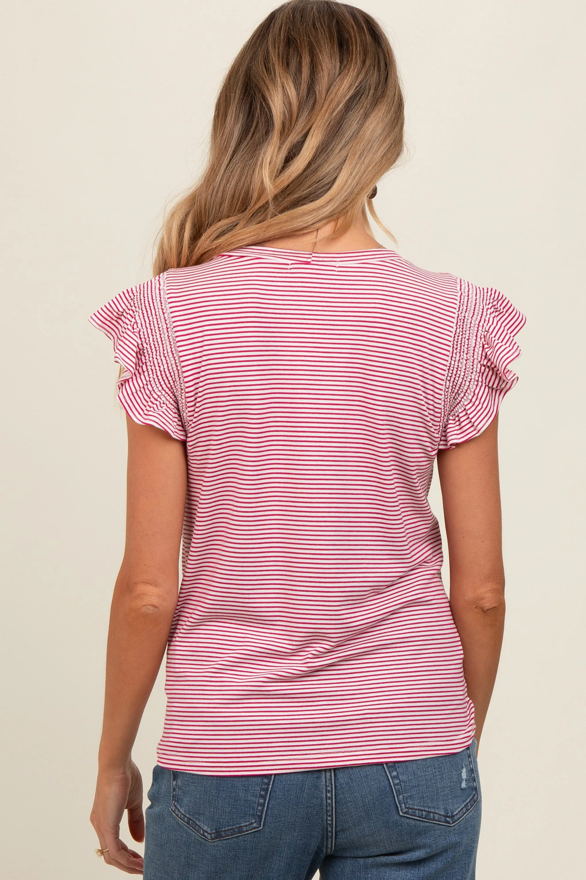 Fuchsia Striped Flutter Sleeve Maternity Top sold by Pinkblush product image thumbnail 3
