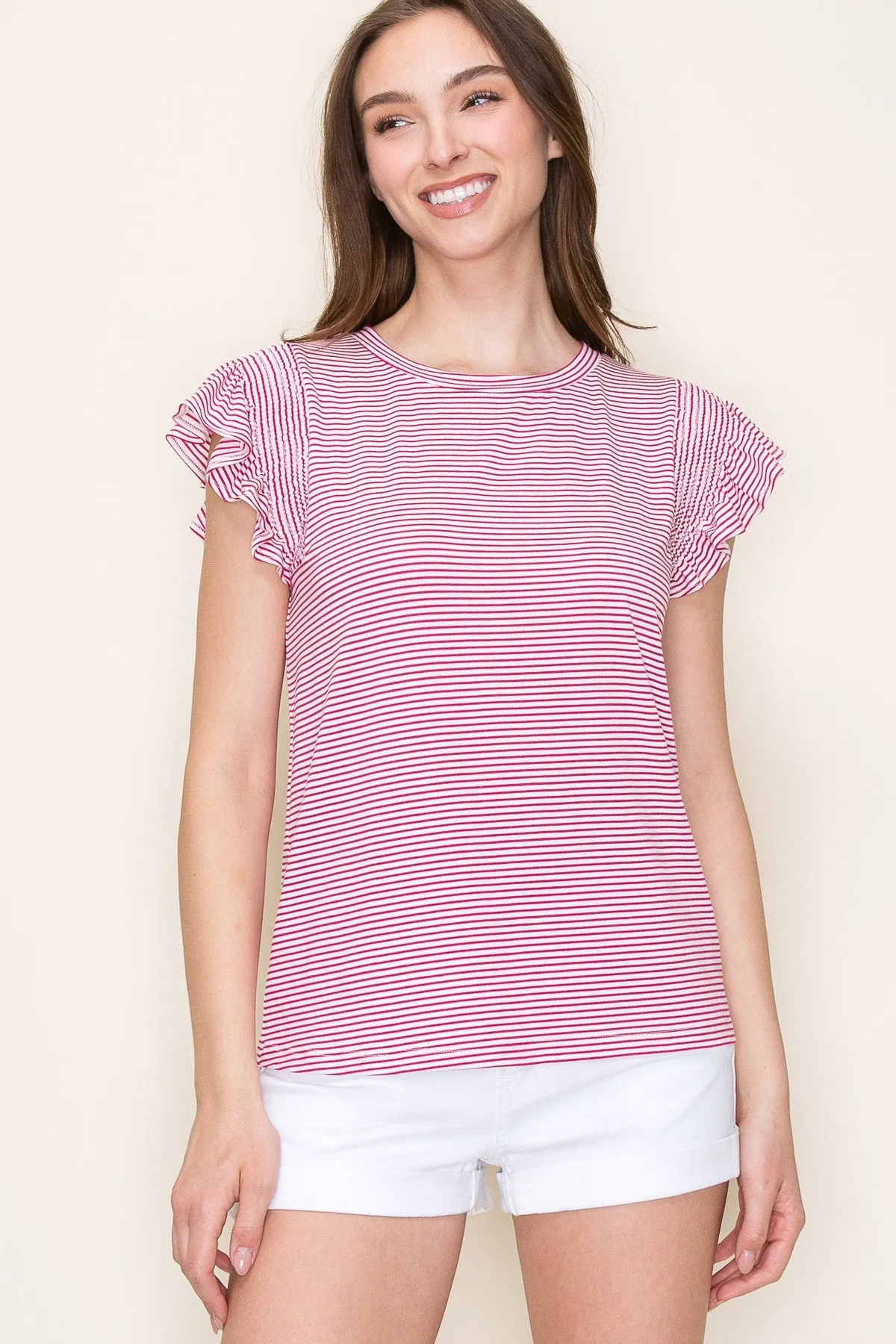 Fuchsia Striped Flutter Sleeve Maternity Top sold by Pinkblush product image thumbnail 4