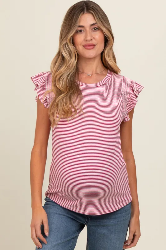 Fuchsia Striped Flutter Sleeve Maternity Top sold by Pinkblush