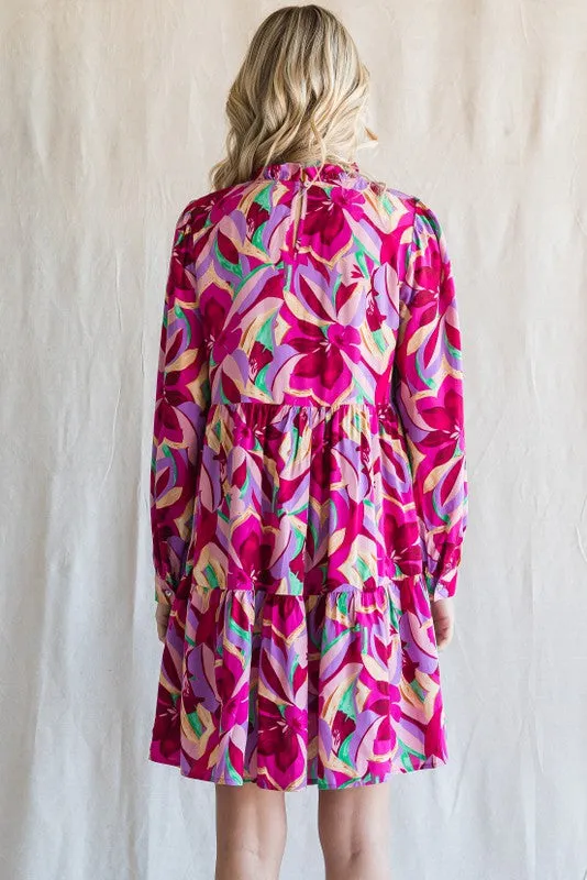 Magenta Floral Ruffle Mock Neck Dress sold by Pinkblush product image thumbnail 3