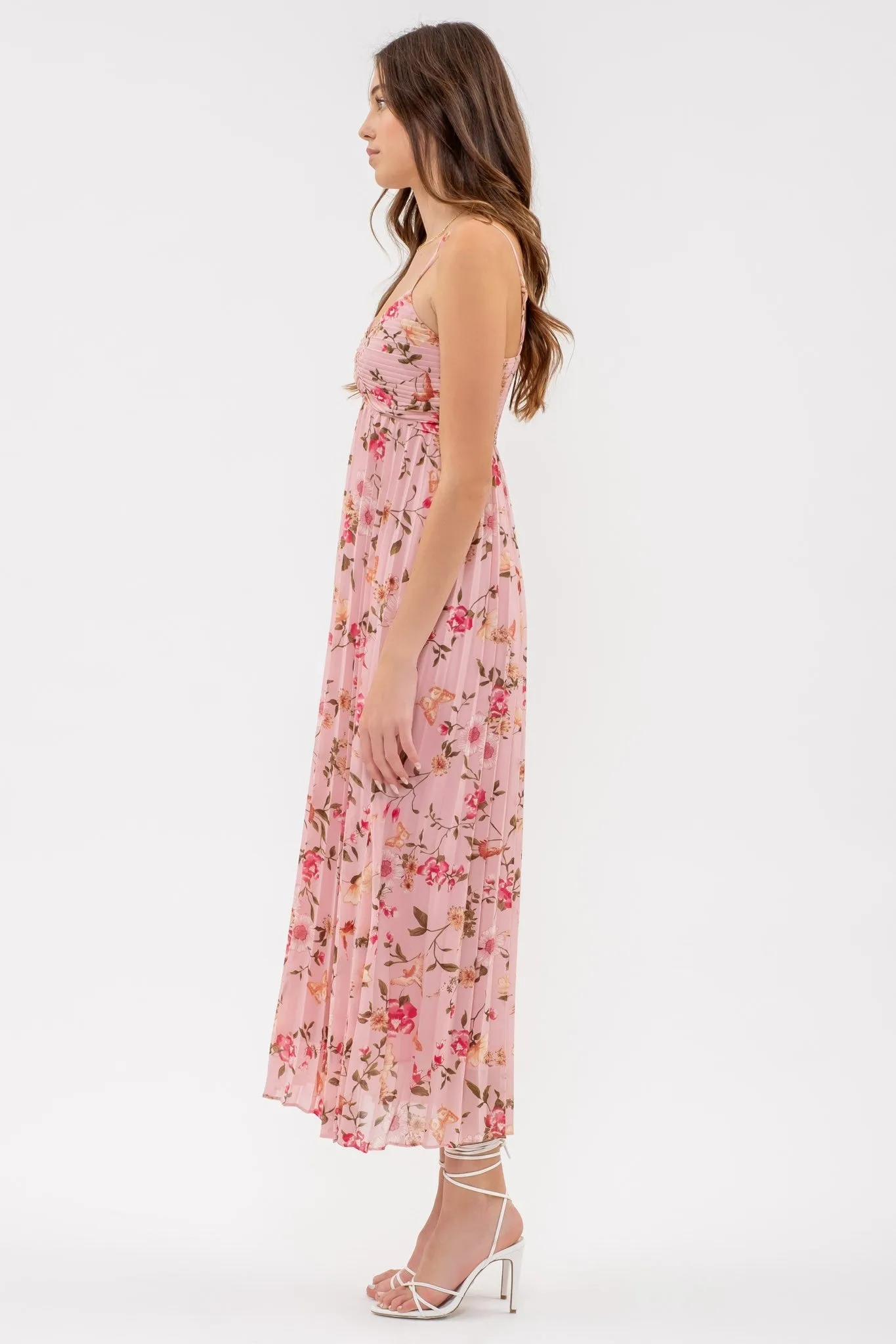 Pink Floral Sleeveless Pleated Midi Dress sold by Pinkblush product image thumbnail 2