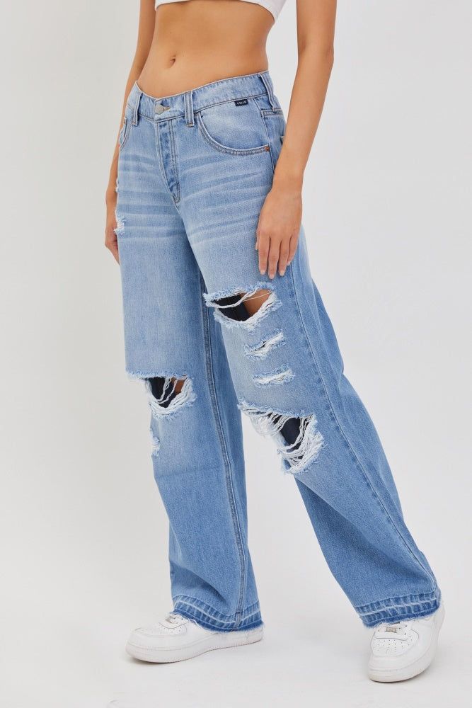 Light Denim Vintage Low Jean With Released Hem sold by Pinkblush product image thumbnail 3