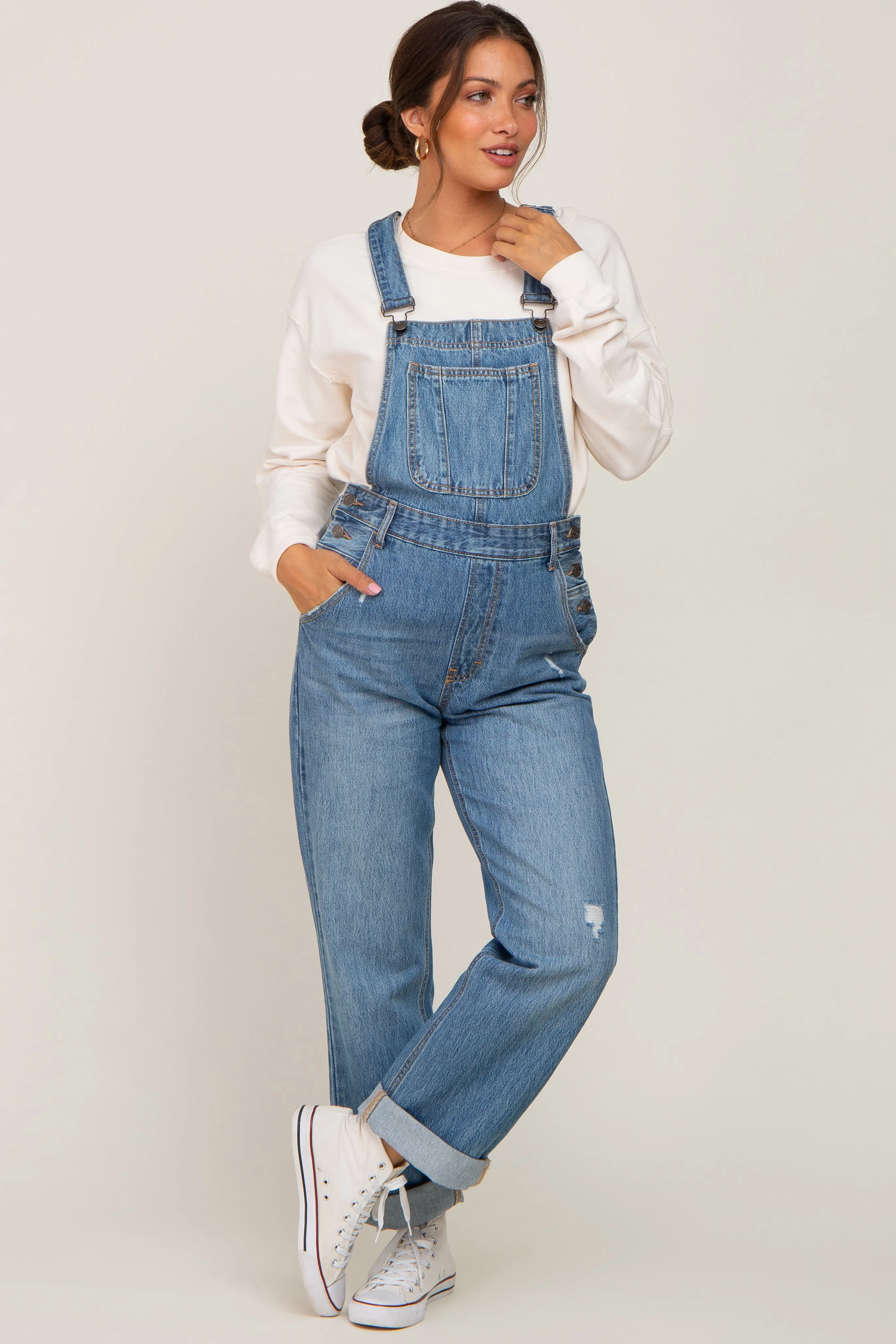 Blue Denim Cuffed Maternity Overalls sold by Pinkblush product image thumbnail 4