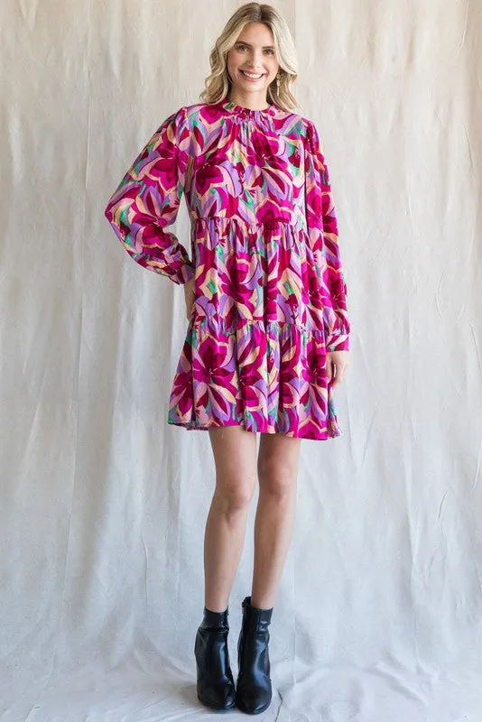 Magenta Floral Ruffle Mock Neck Dress sold by Pinkblush product image thumbnail 4
