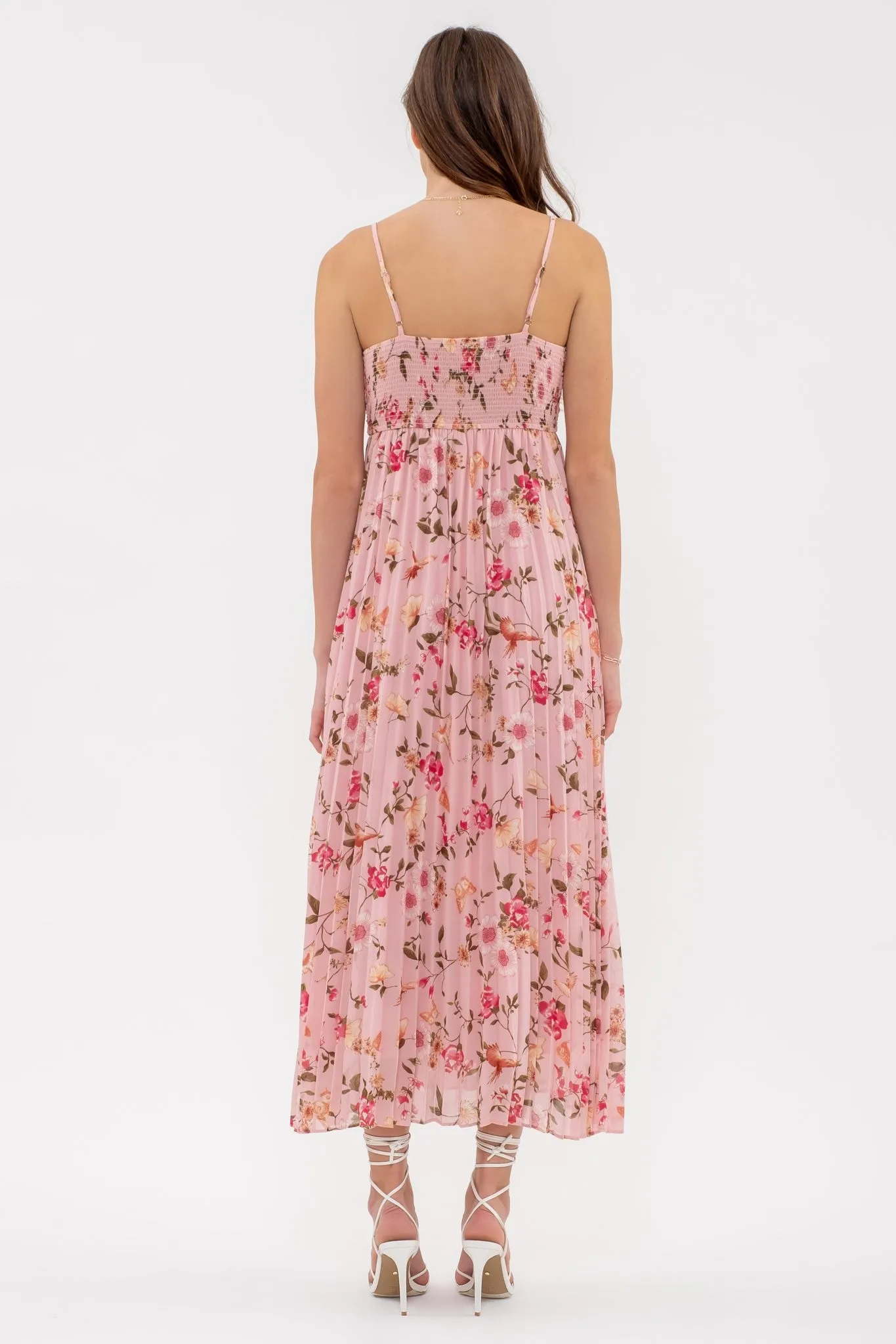 Pink Floral Sleeveless Pleated Midi Dress sold by Pinkblush product image thumbnail 3