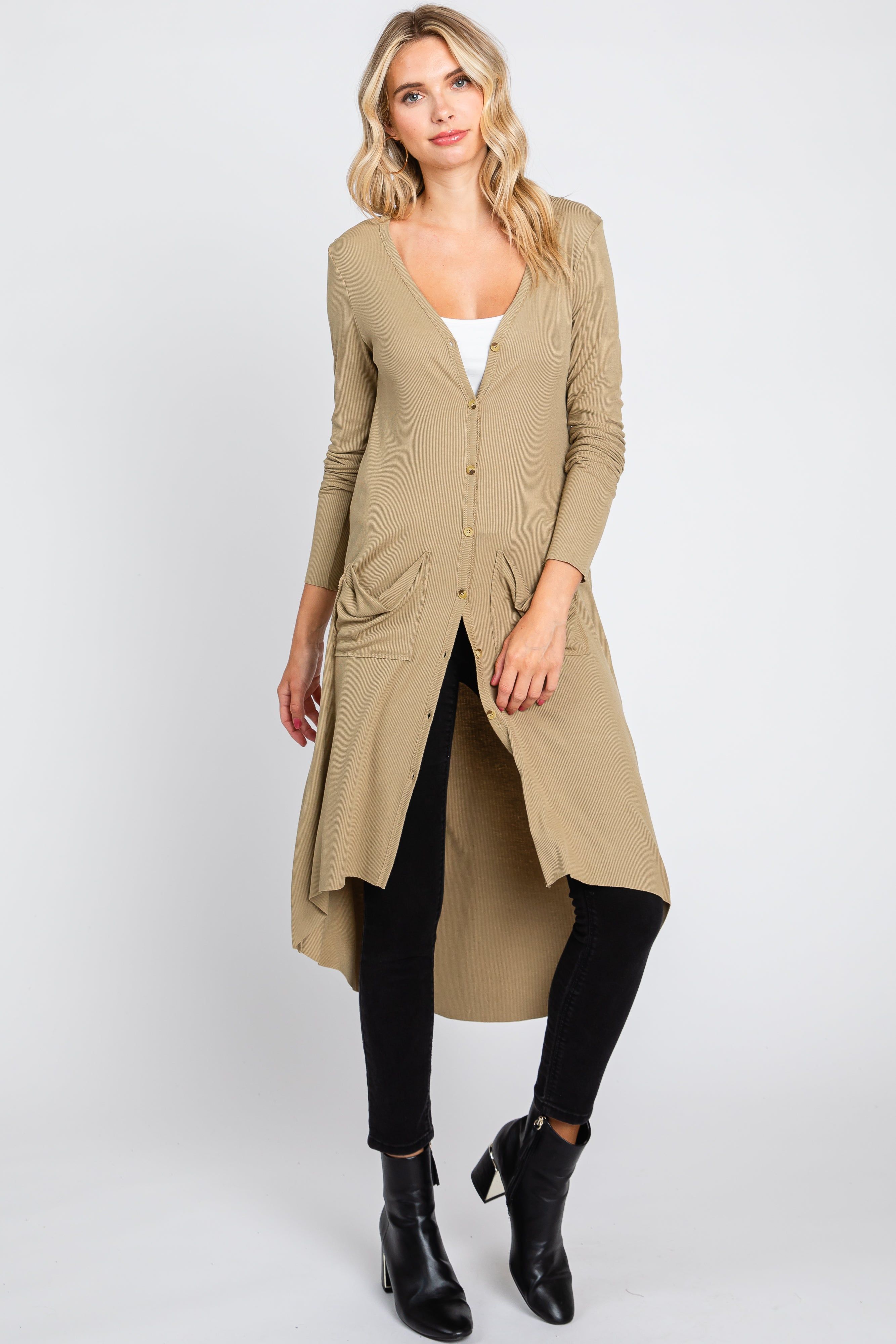 Light Olive Button Front Knit Cardigan sold by Pinkblush