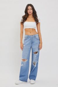 Light Denim Vintage Low Jean With Released Hem sold by Pinkblush