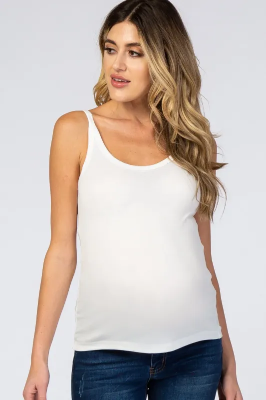 White Fitted Scoop Neck Maternity Tank Top sold by Pinkblush