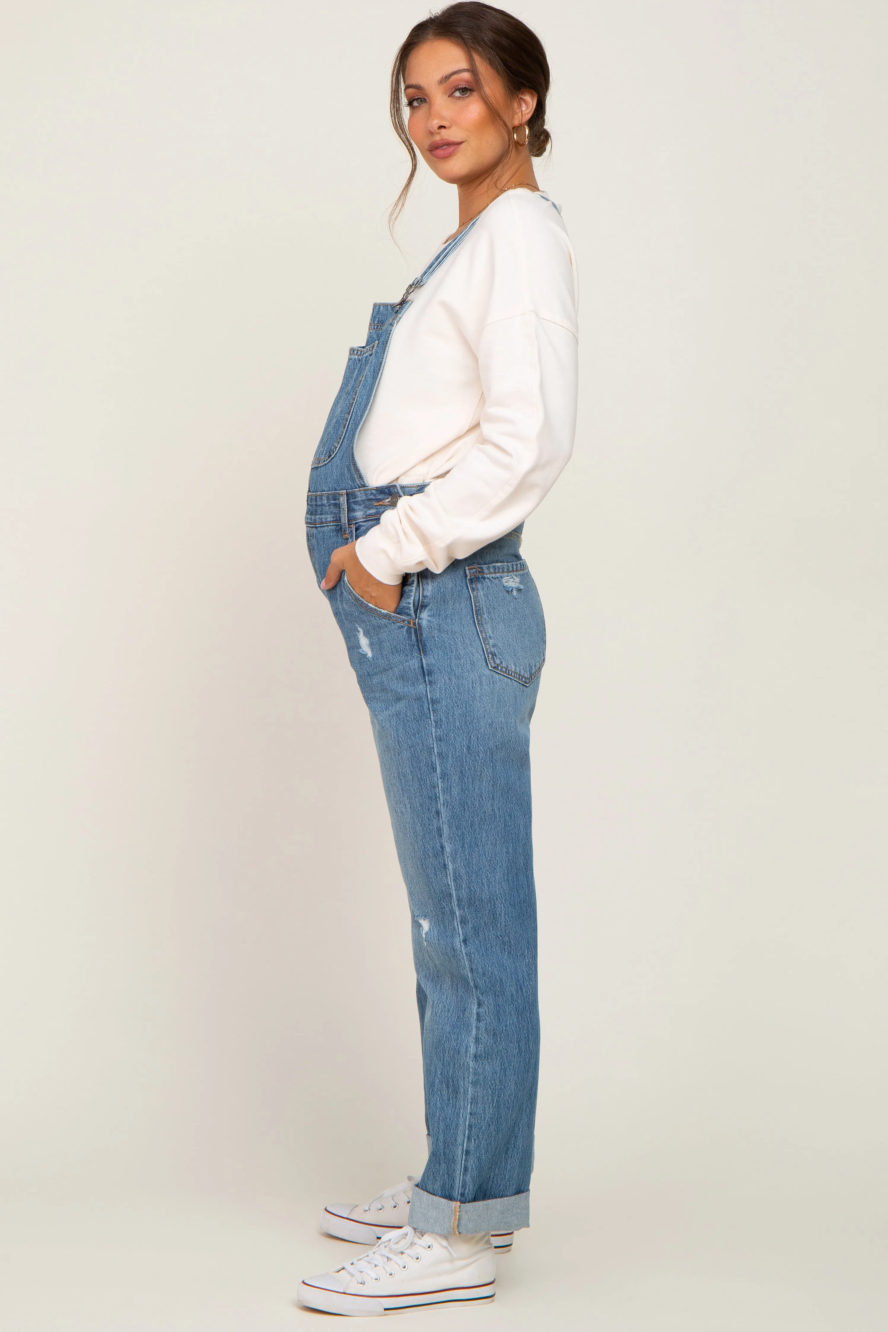 Blue Denim Cuffed Maternity Overalls sold by Pinkblush product image thumbnail 2