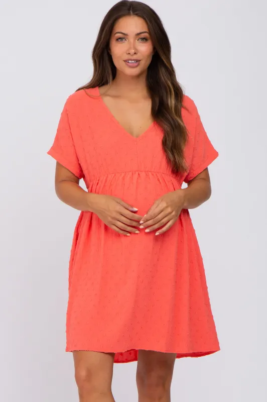 Coral Swiss Dot V-Neck Maternity Dress sold by Pinkblush