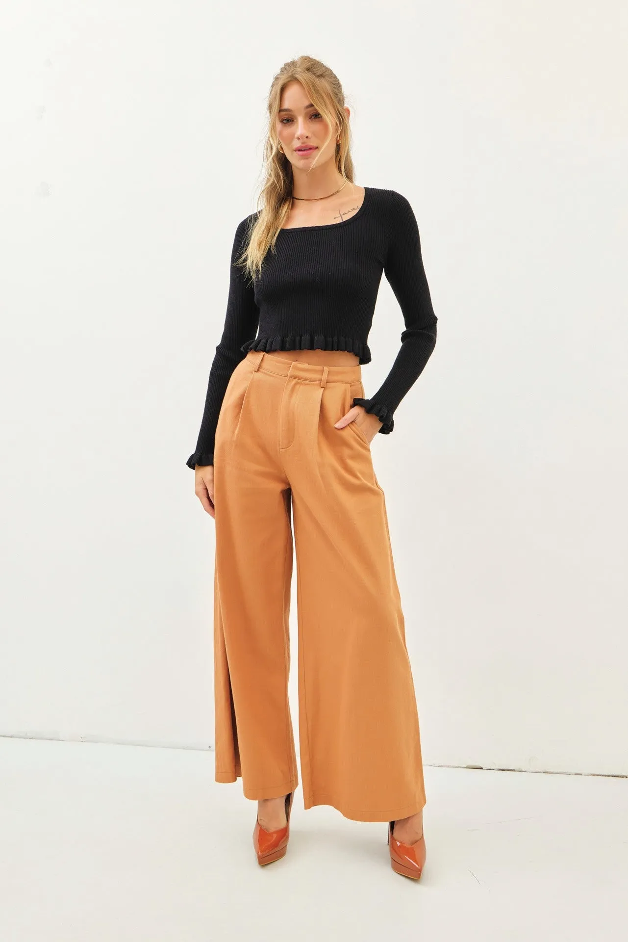 Black Rib Sweater Crop Top With Mini Ruffles sold by Pinkblush product image thumbnail 5