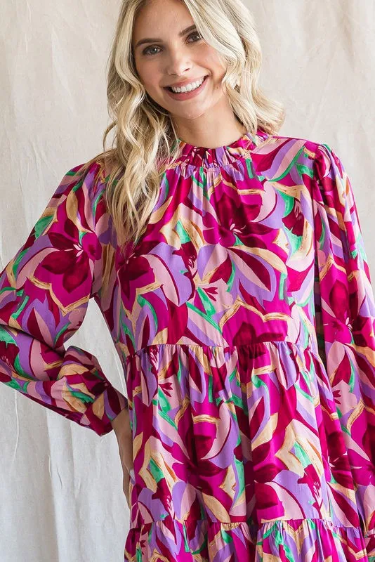 Magenta Floral Ruffle Mock Neck Dress sold by Pinkblush product image thumbnail 5