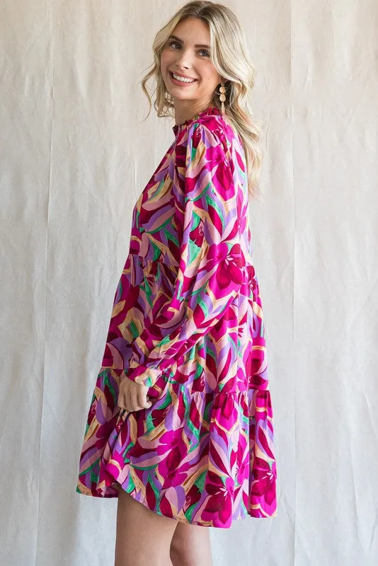 Magenta Floral Ruffle Mock Neck Dress sold by Pinkblush product image thumbnail 2