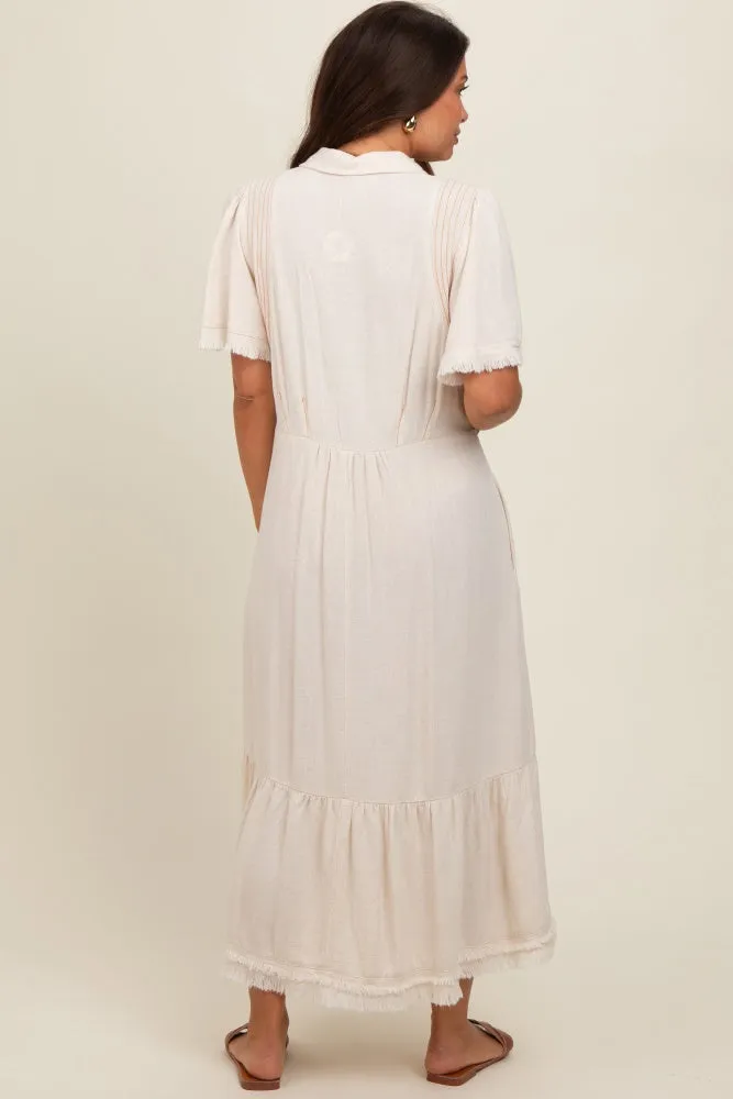 Beige Collared Pocketed Maternity Midi Dress sold by Pinkblush product image thumbnail 3