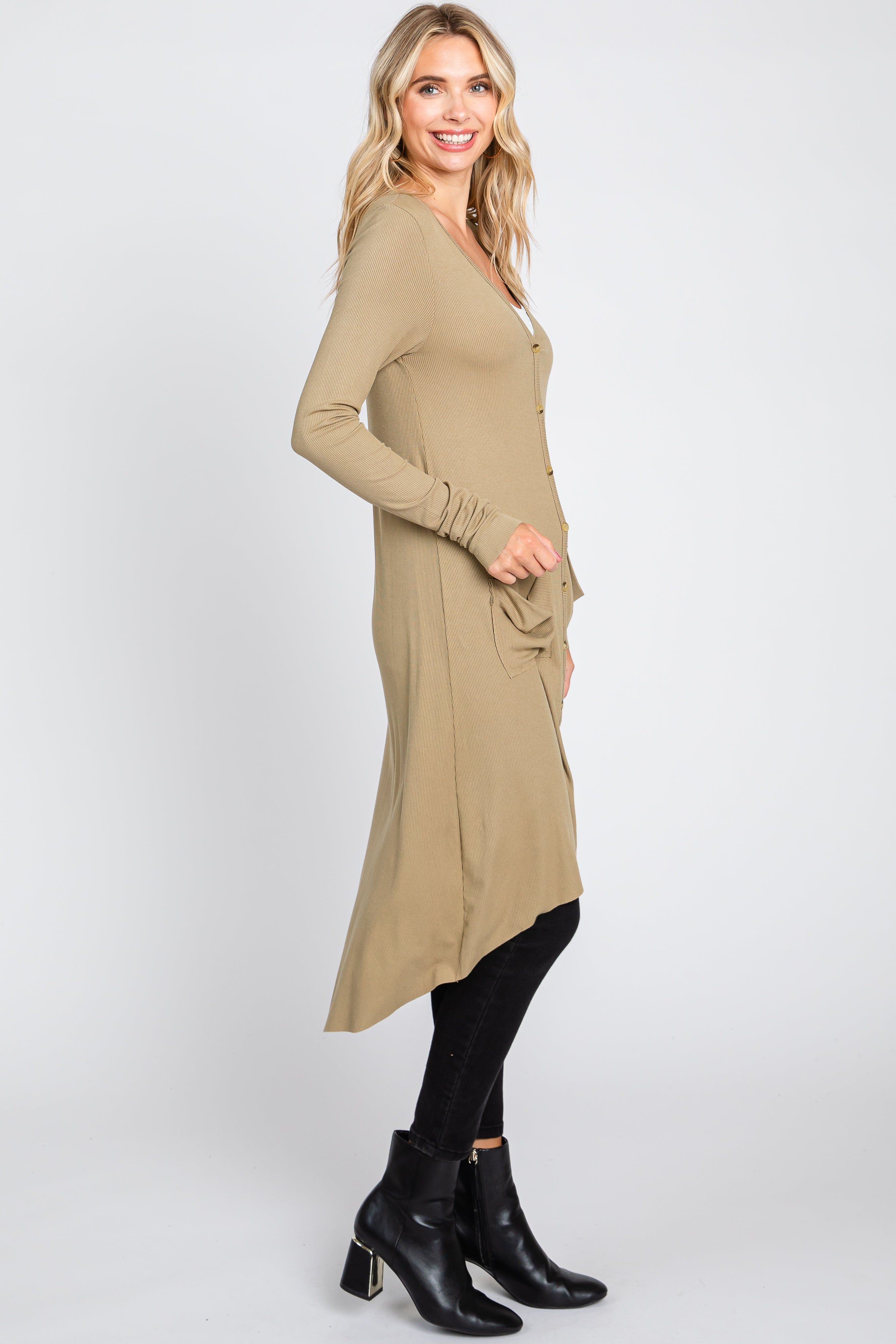 Light Olive Button Front Knit Cardigan sold by Pinkblush product image thumbnail 2