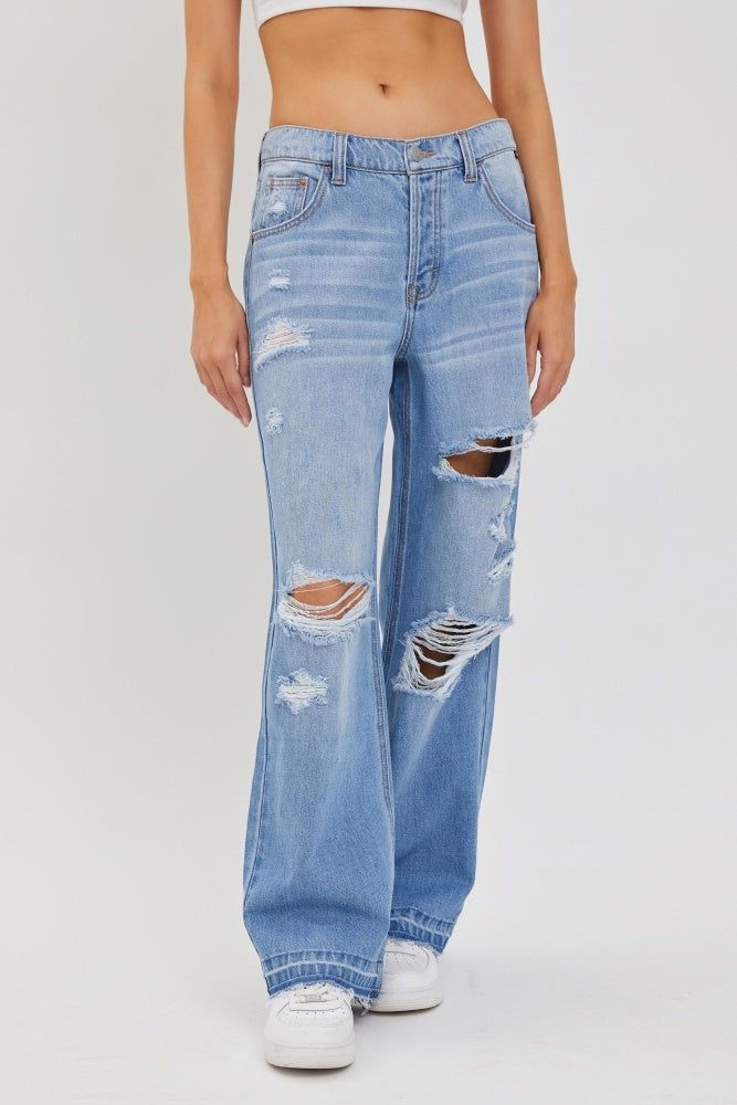 Light Denim Vintage Low Jean With Released Hem sold by Pinkblush product image thumbnail 2