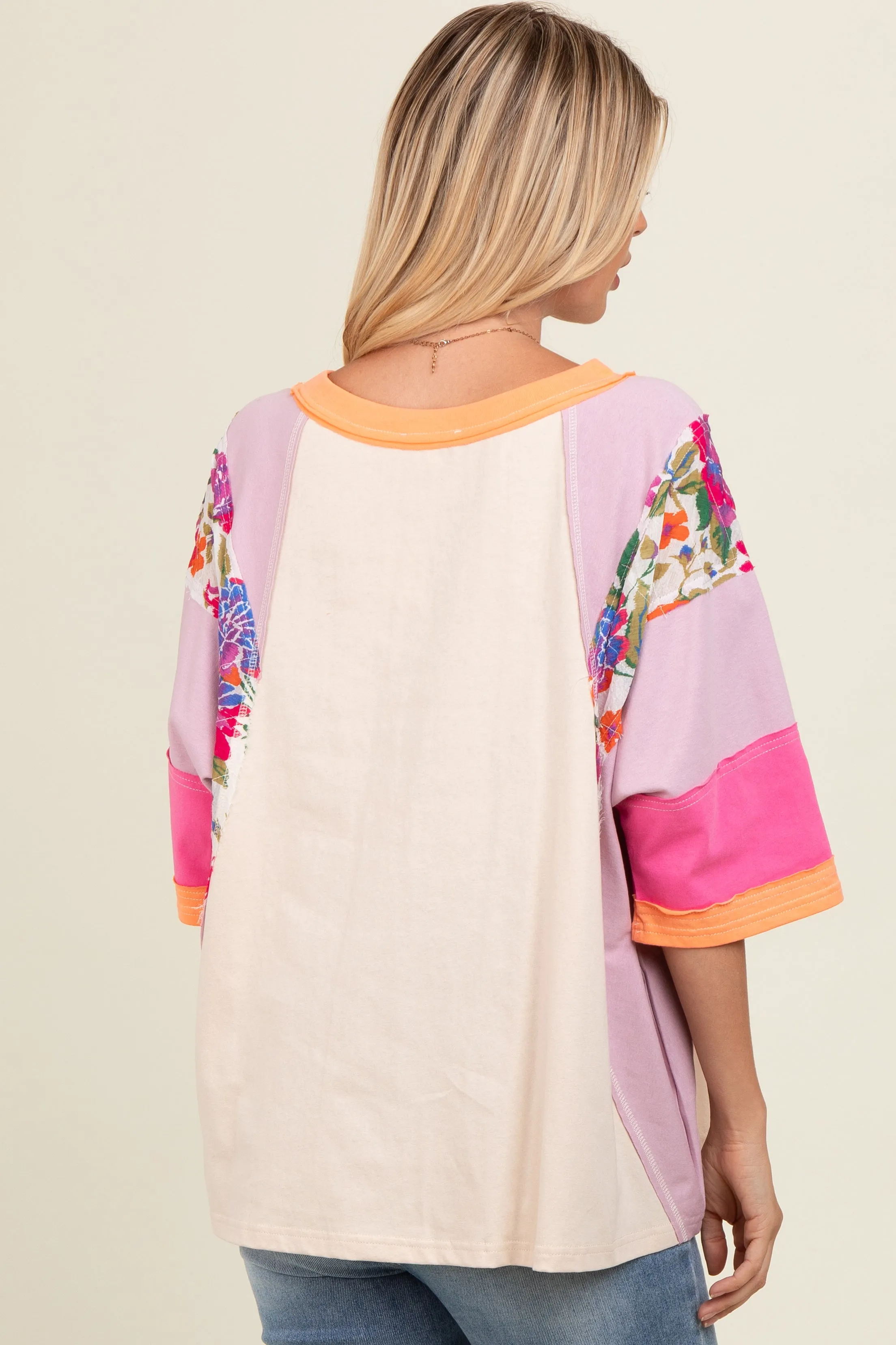 Lavender Floral Colorblock Raw Hem Oversized Top sold by Pinkblush product image thumbnail 4