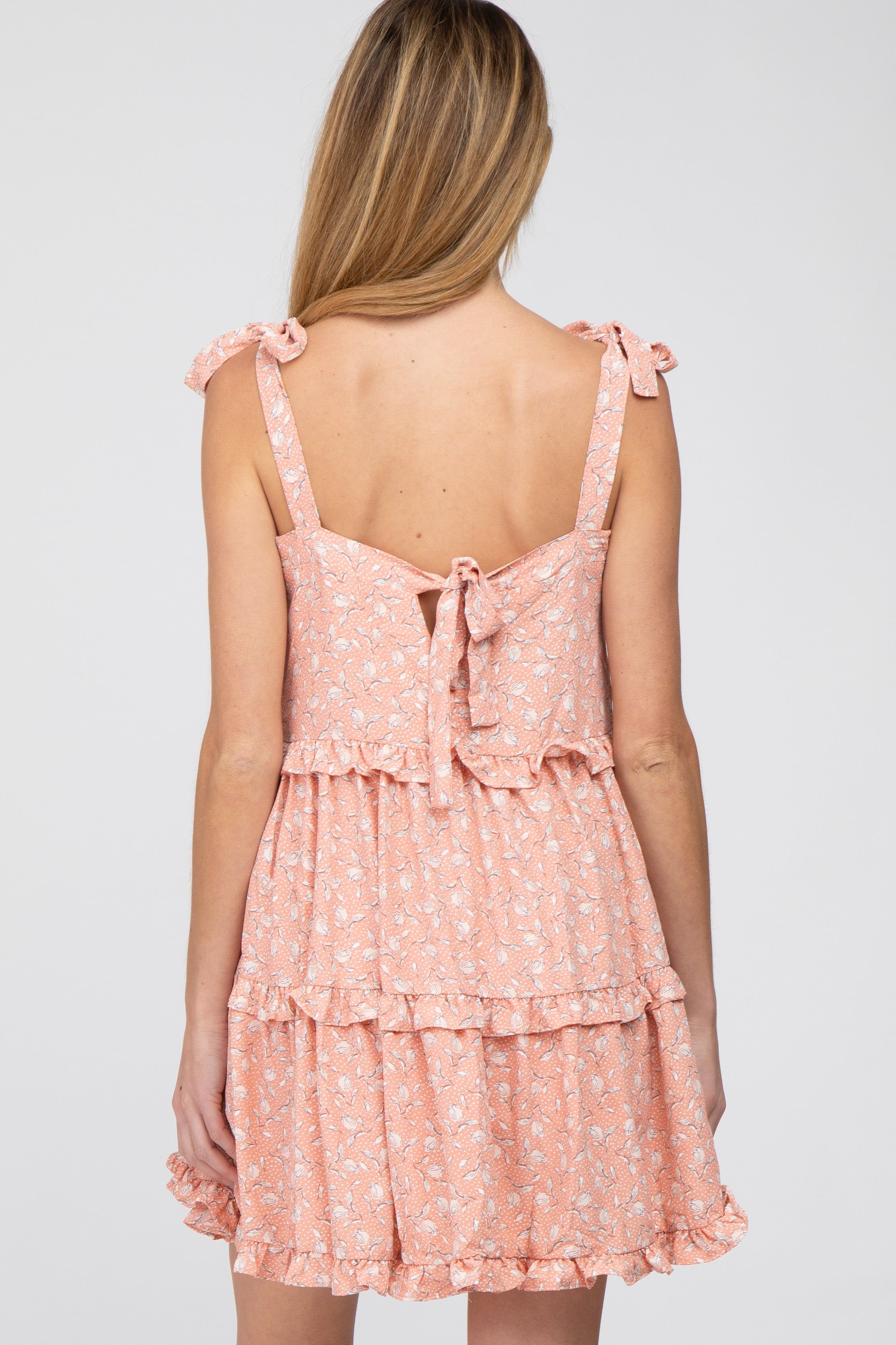 Peach Floral Tiered Maternity Mini Dress sold by Pinkblush product image thumbnail 4