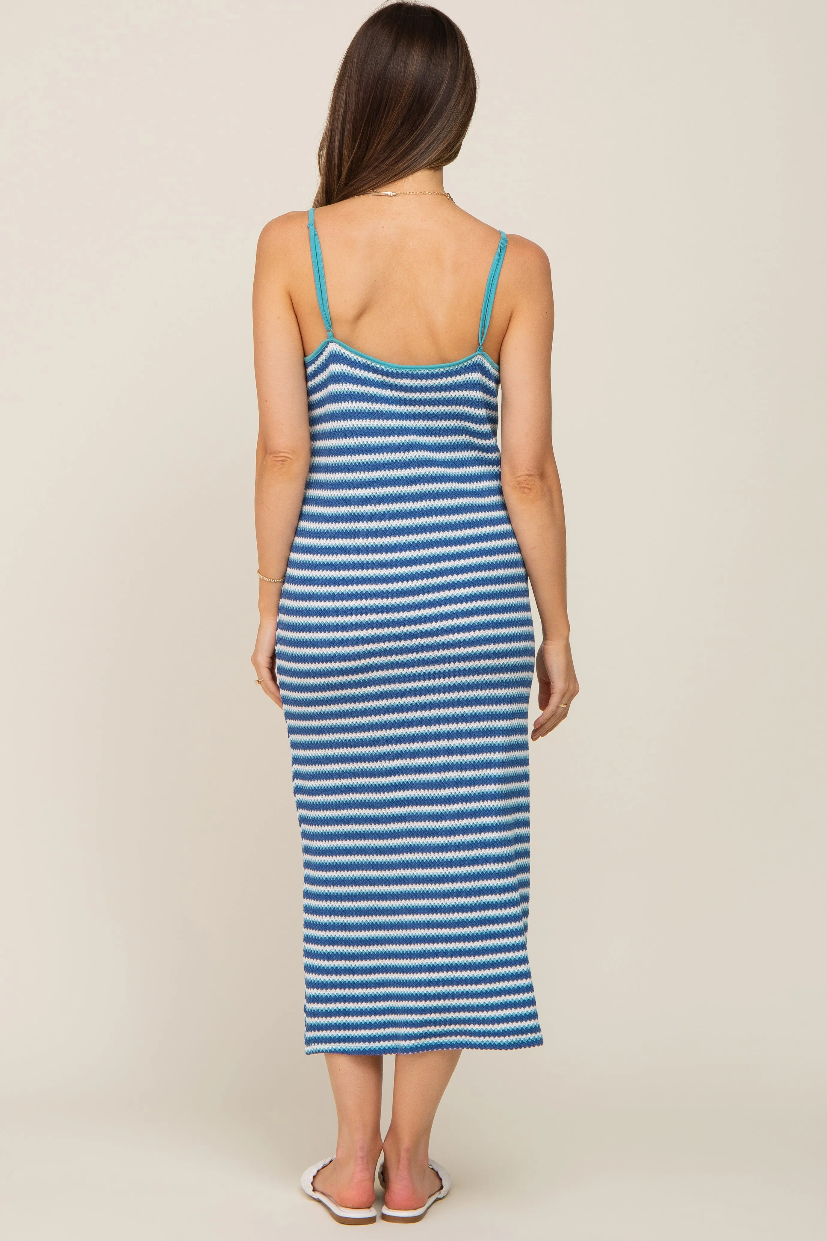 Blue Striped Crochet Knit Maternity Midi Dress sold by Pinkblush product image thumbnail 4