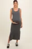 Charcoal Ribbed Side Slit Maternity Maxi Dress sold by Pinkblush
