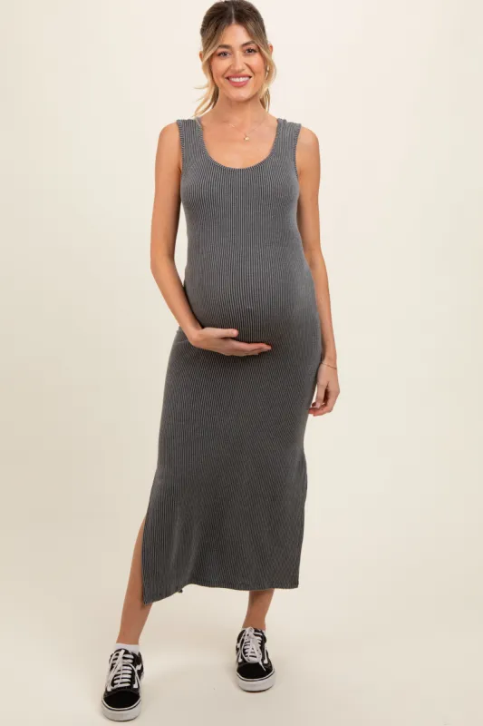 Charcoal Ribbed Side Slit Maternity Maxi Dress sold by Pinkblush