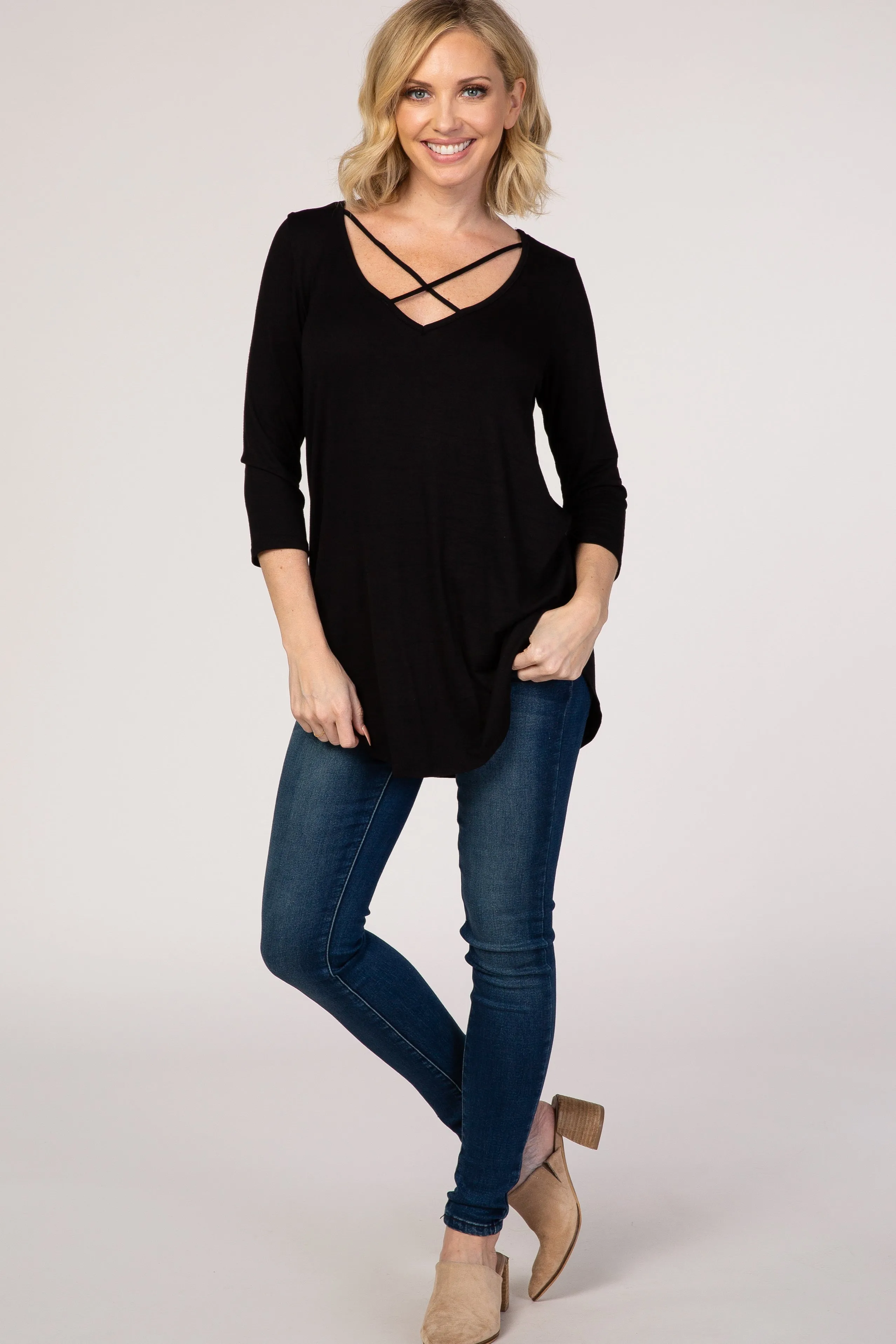 Black Cross Front 3/4 Sleeve Top sold by Pinkblush product image thumbnail 4