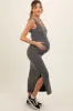 Charcoal Ribbed Side Slit Maternity Maxi Dress sold by Pinkblush