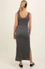 Charcoal Ribbed Side Slit Maternity Maxi Dress sold by Pinkblush