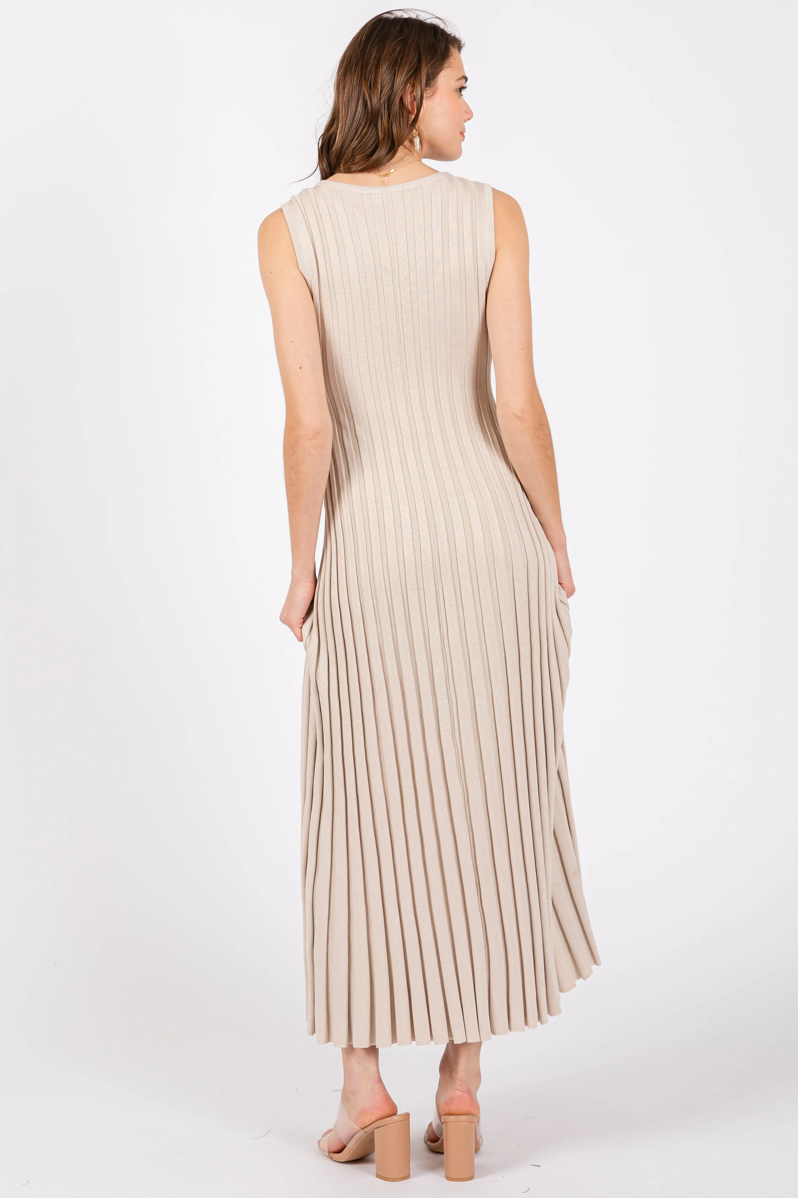 Taupe Sleeveless Knit Maxi Dress sold by Pinkblush product image thumbnail 3