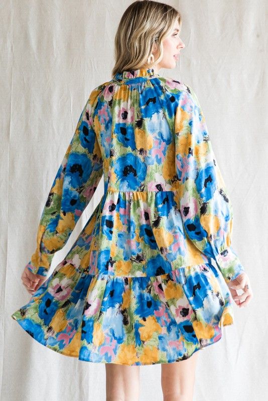 Blue Print Button-Up Slit Neck Tiered Dress sold by Pinkblush product image thumbnail 3