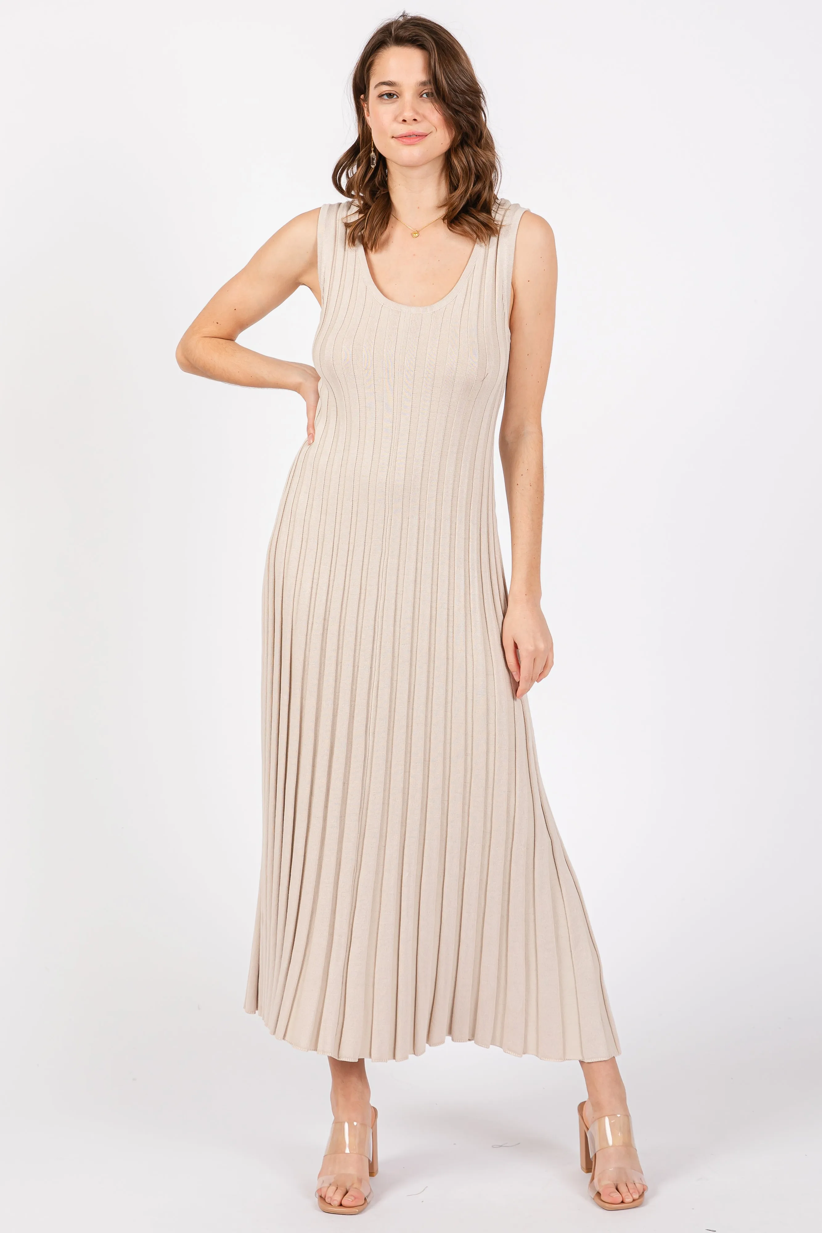 Taupe Sleeveless Knit Maxi Dress sold by Pinkblush