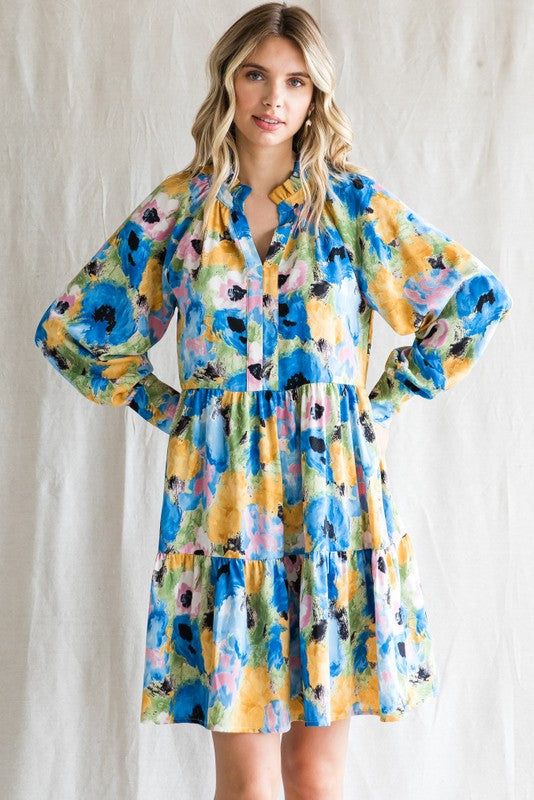 Blue Print Button-Up Slit Neck Tiered Dress sold by Pinkblush product image thumbnail 2