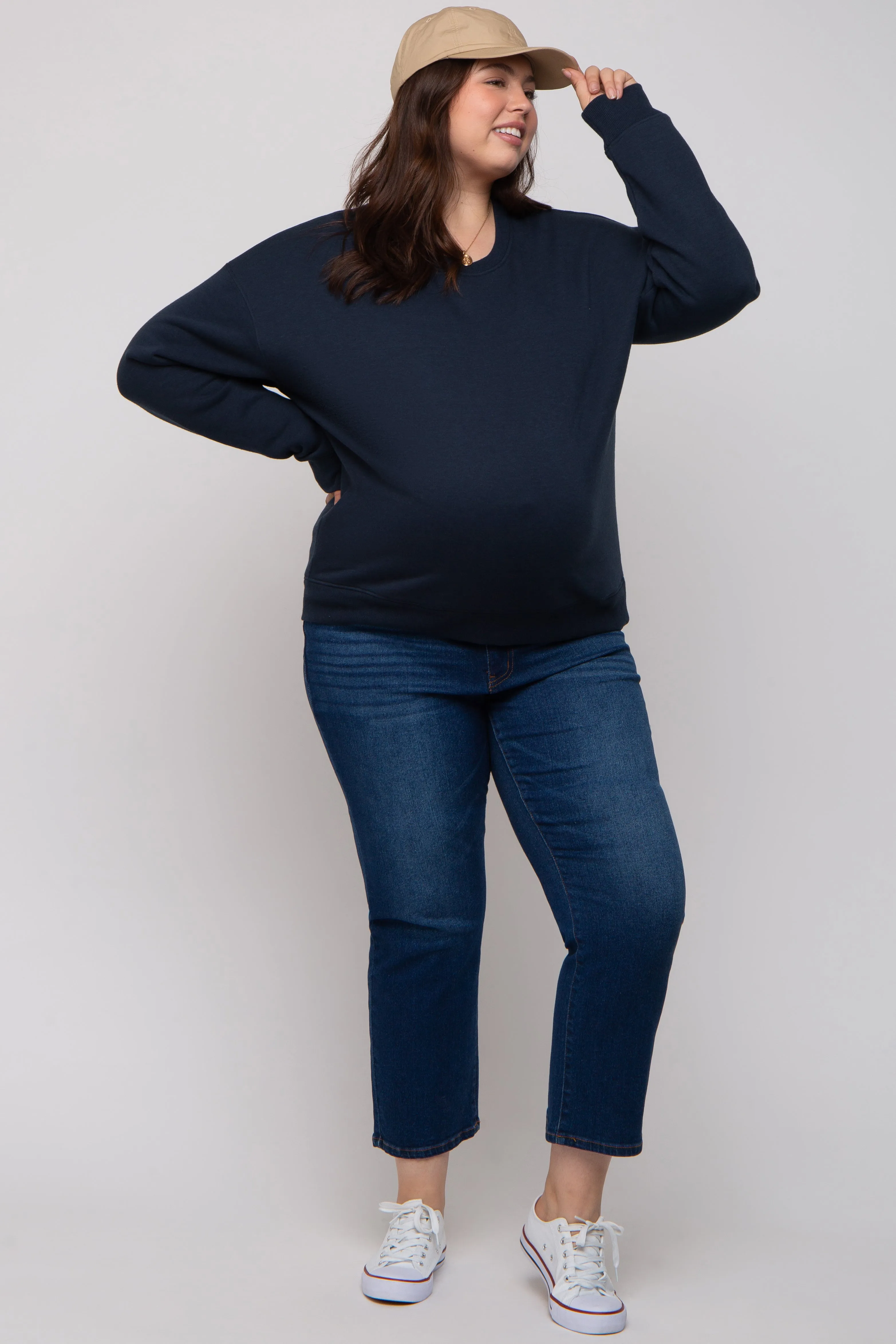 Navy Blue Soft Knit Fleece Lined Maternity Plus Sweatshirt sold by Pinkblush product image thumbnail 5