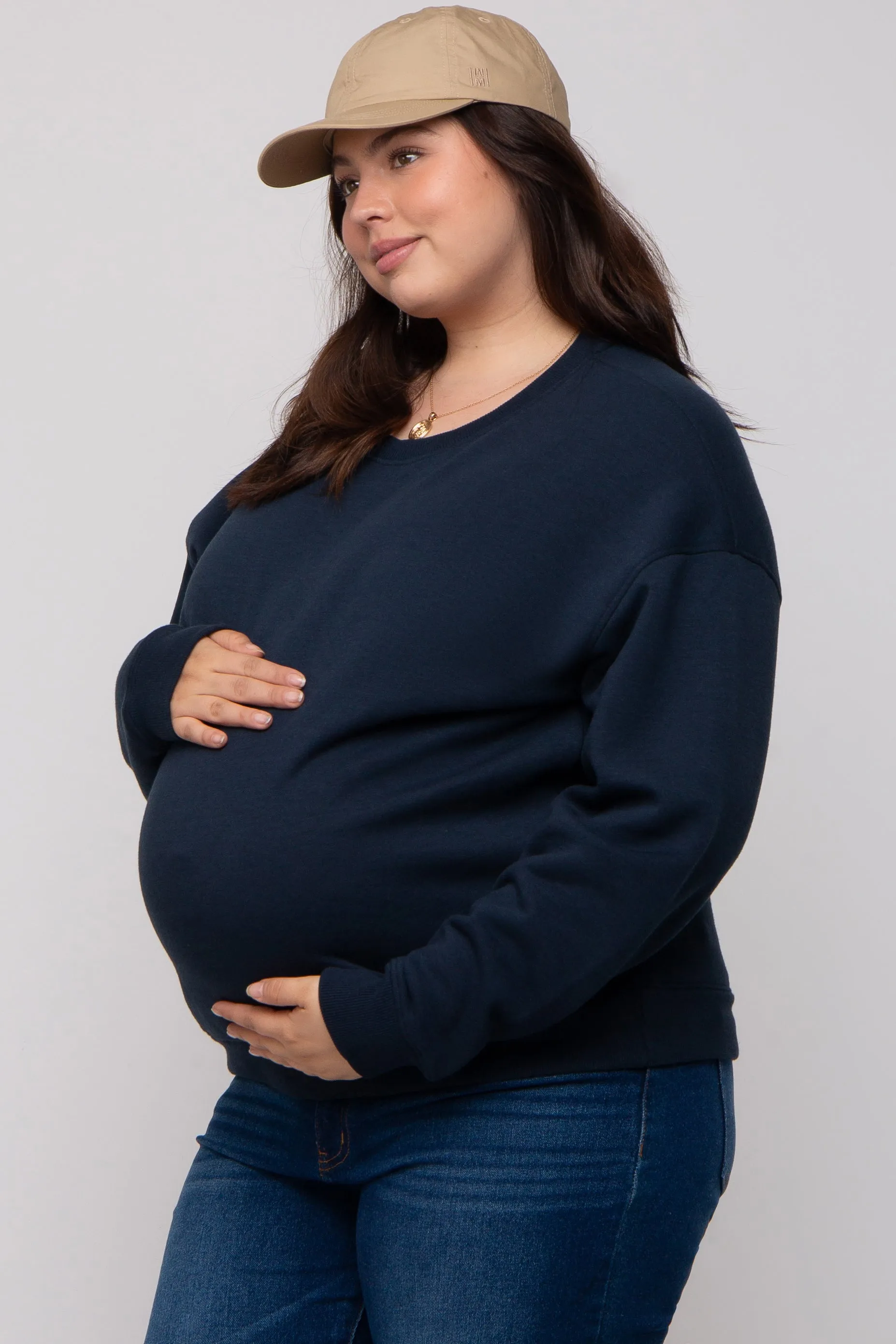 Navy Blue Soft Knit Fleece Lined Maternity Plus Sweatshirt sold by Pinkblush product image thumbnail 3