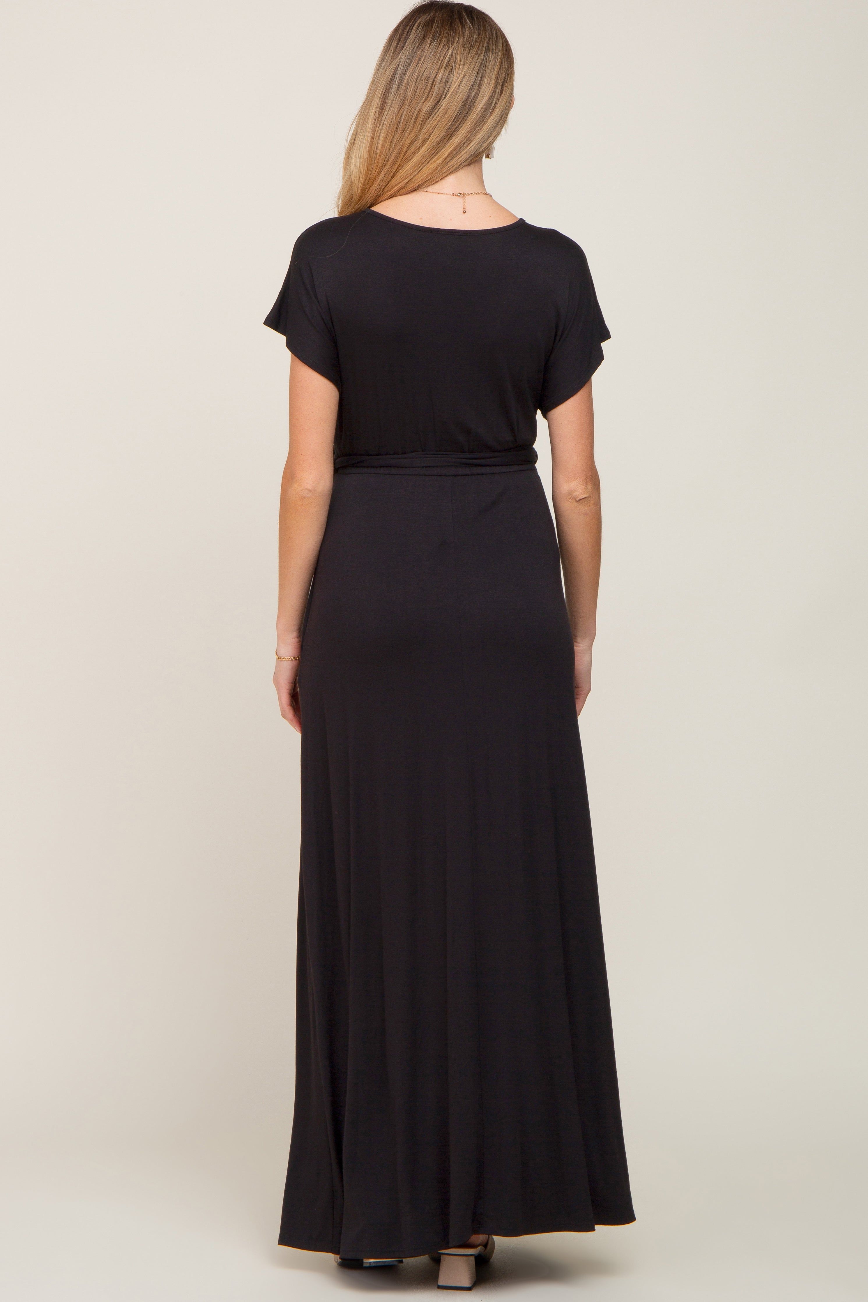 Black Basic Maternity Wrap Maxi Dress sold by Pinkblush product image thumbnail 4