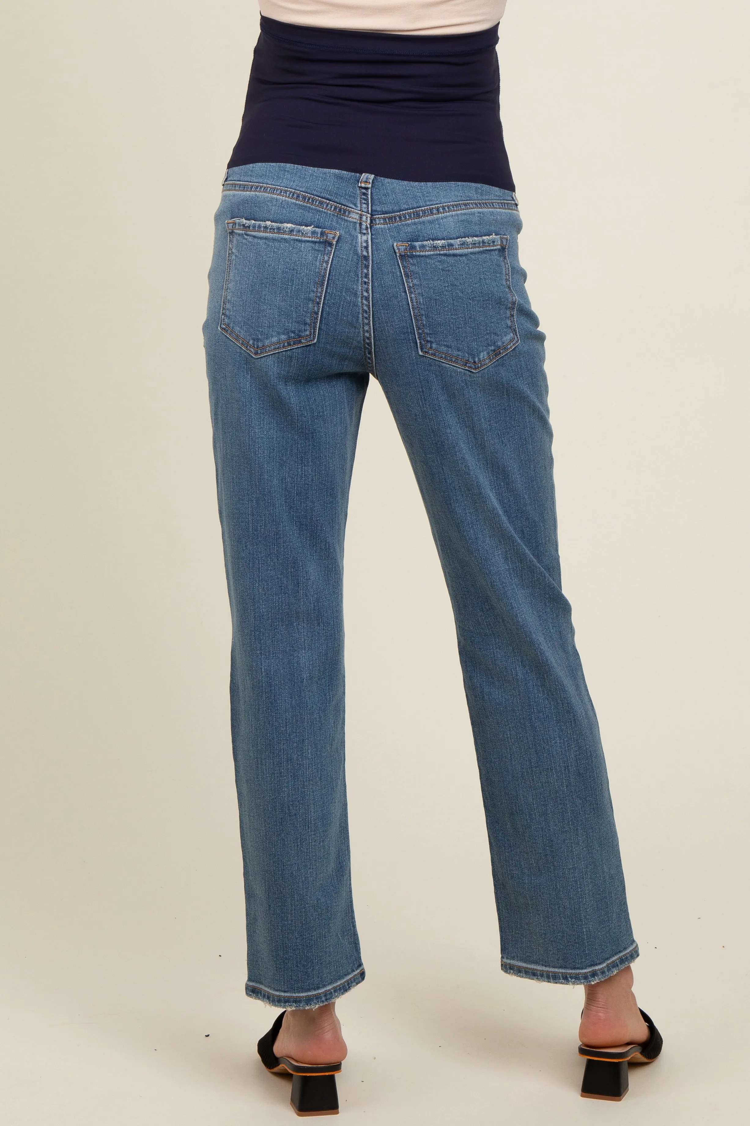 Blue Distressed Knee Straight Leg Maternity Jeans sold by Pinkblush product image thumbnail 5