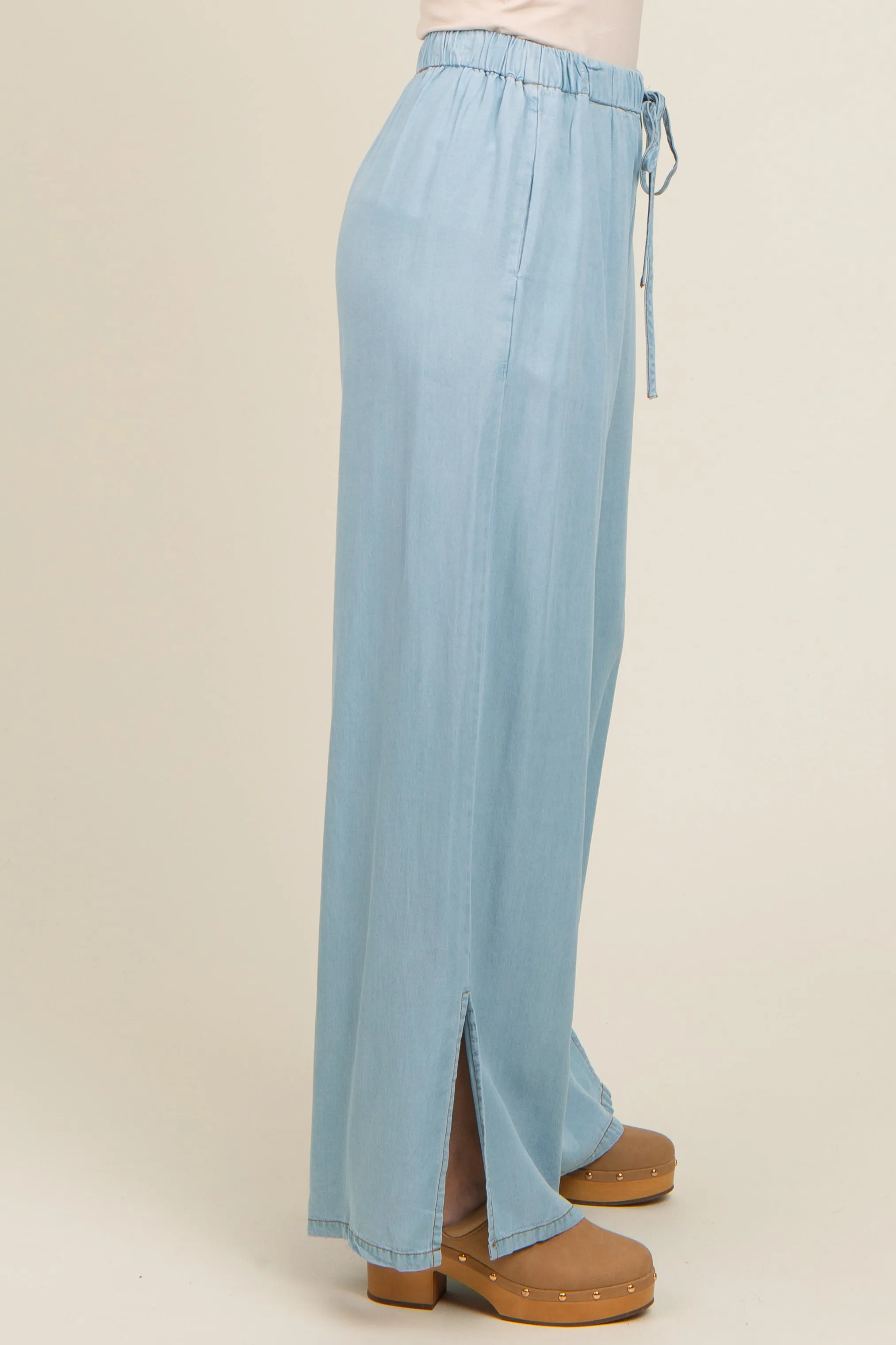 Light Blue Chambray Wide Leg Drawstring Pants sold by Pinkblush product image thumbnail 4