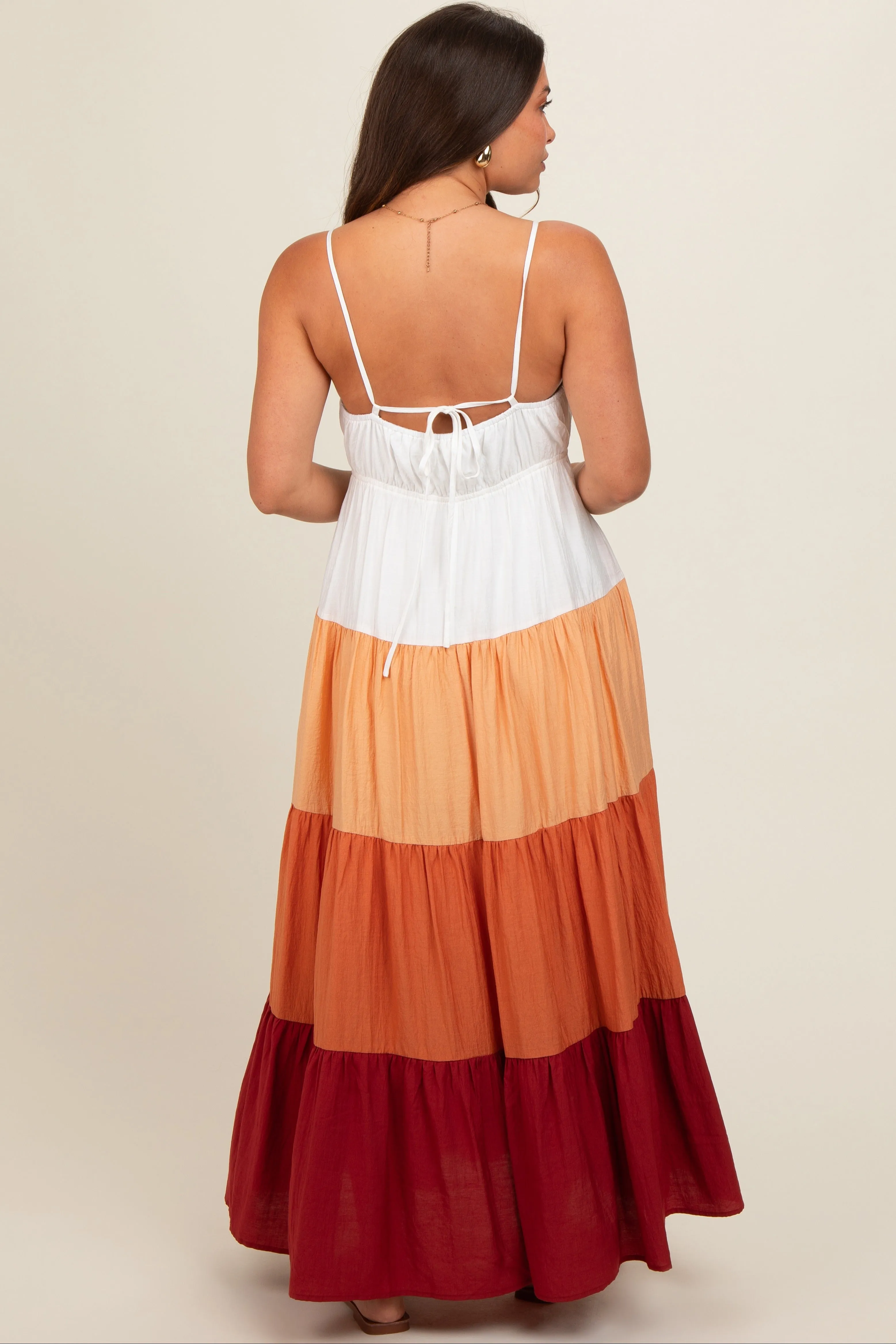 Peach V-Neck Tiered Color Block Maternity Midi Dress sold by Pinkblush product image thumbnail 4