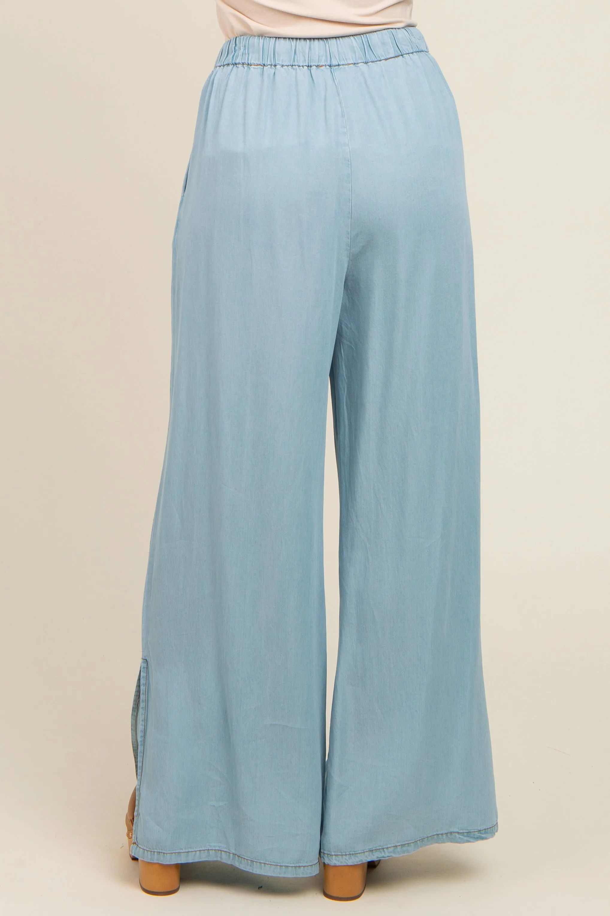 Light Blue Chambray Wide Leg Drawstring Pants sold by Pinkblush product image thumbnail 5