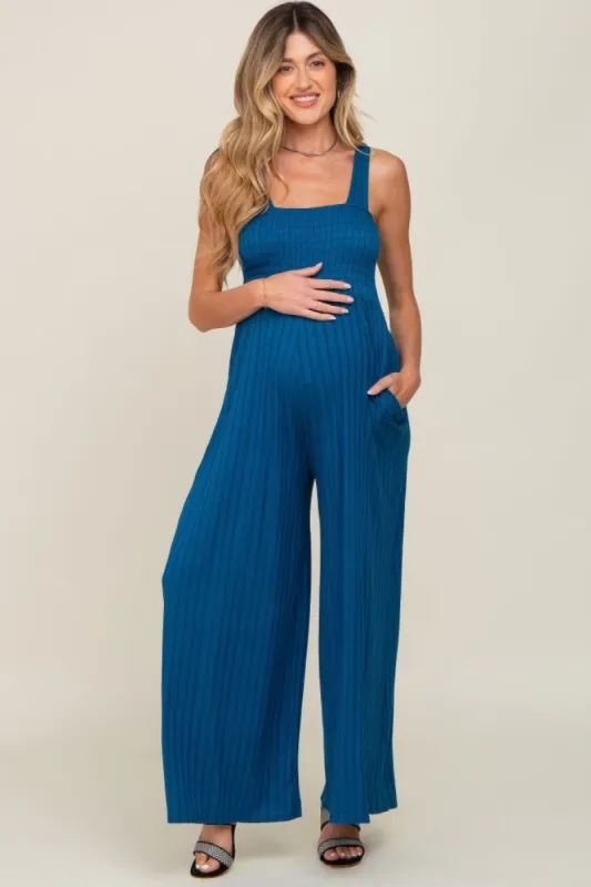 Teal Sleeveless Wide Leg Maternity Jumpsuit sold by Pinkblush