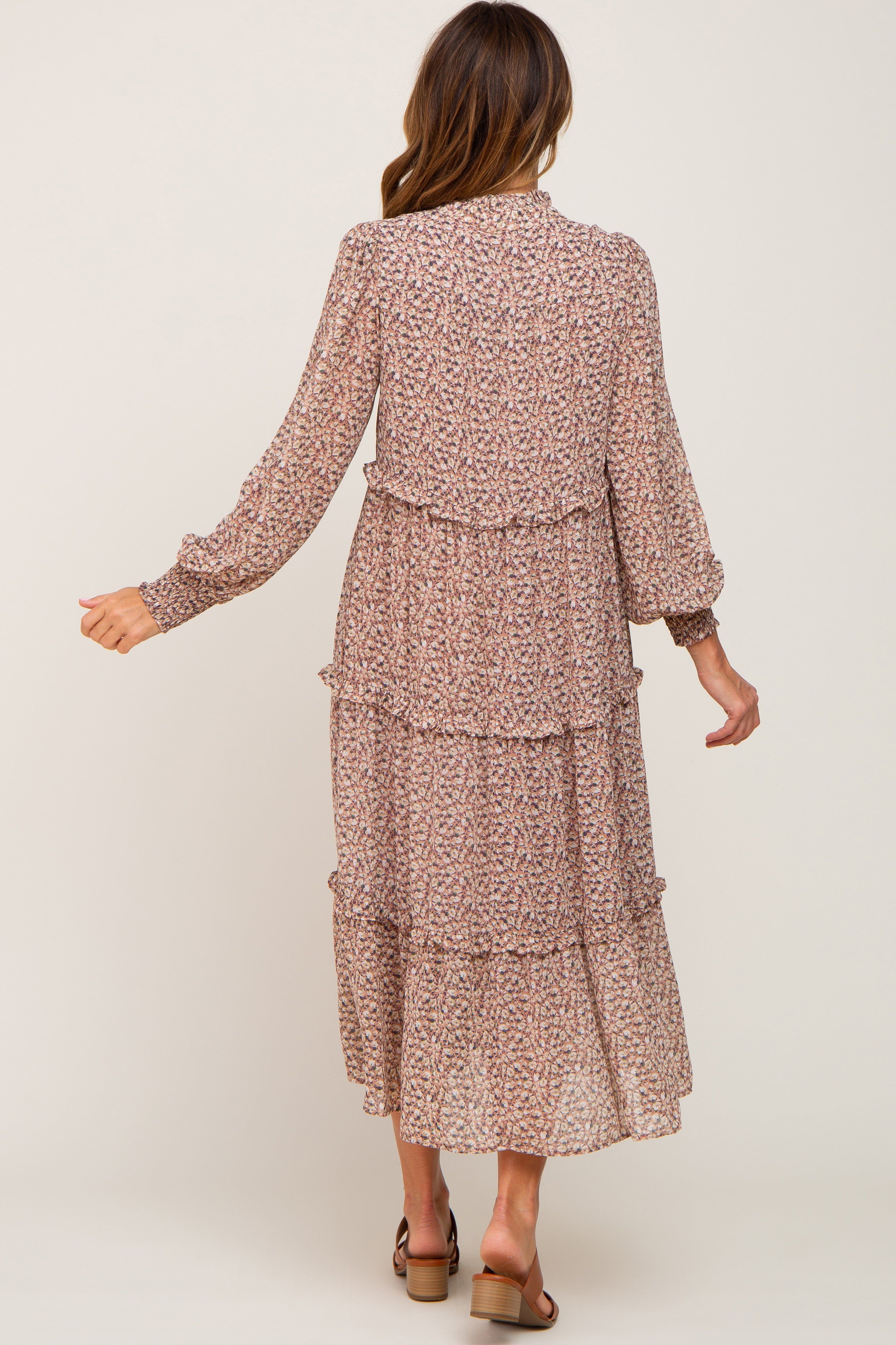Mauve Floral Ruffle Tiered Midi Dress sold by Pinkblush product image thumbnail 3