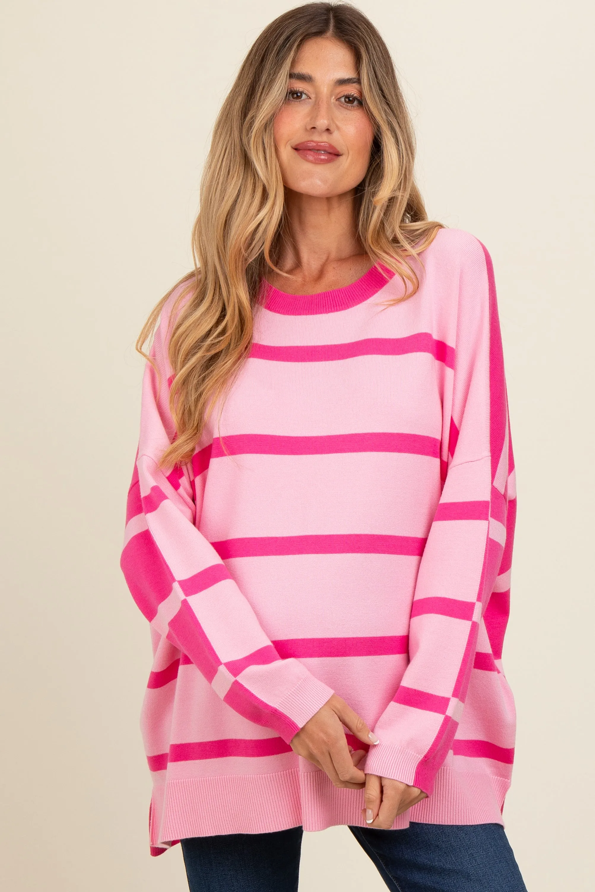 Pink Striped Knit Dolman Sleeve Maternity Top sold by Pinkblush product image thumbnail 2