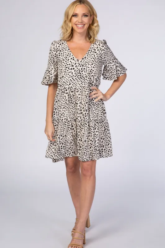 Beige Animal Print Ruffle Sleeve Dress sold by Pinkblush