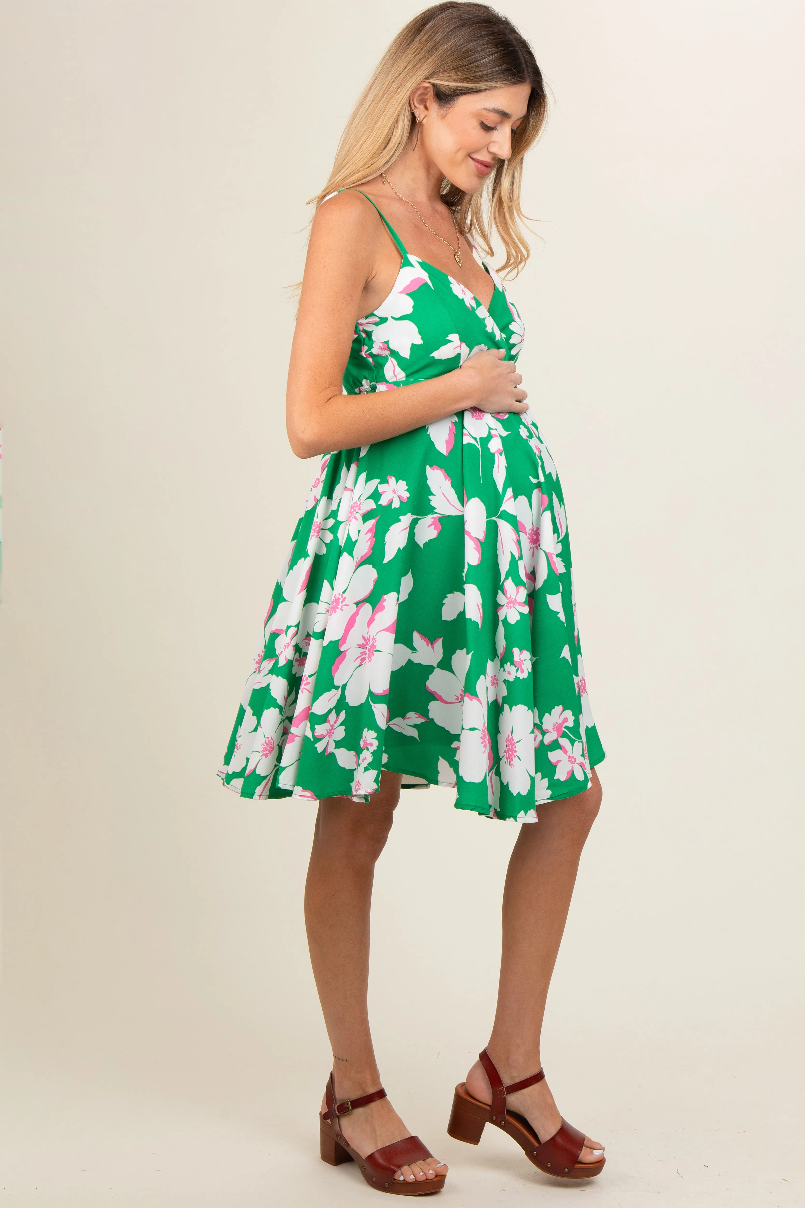 Green Floral Wrap Top Accent Maternity Dress sold by Pinkblush product image thumbnail 2