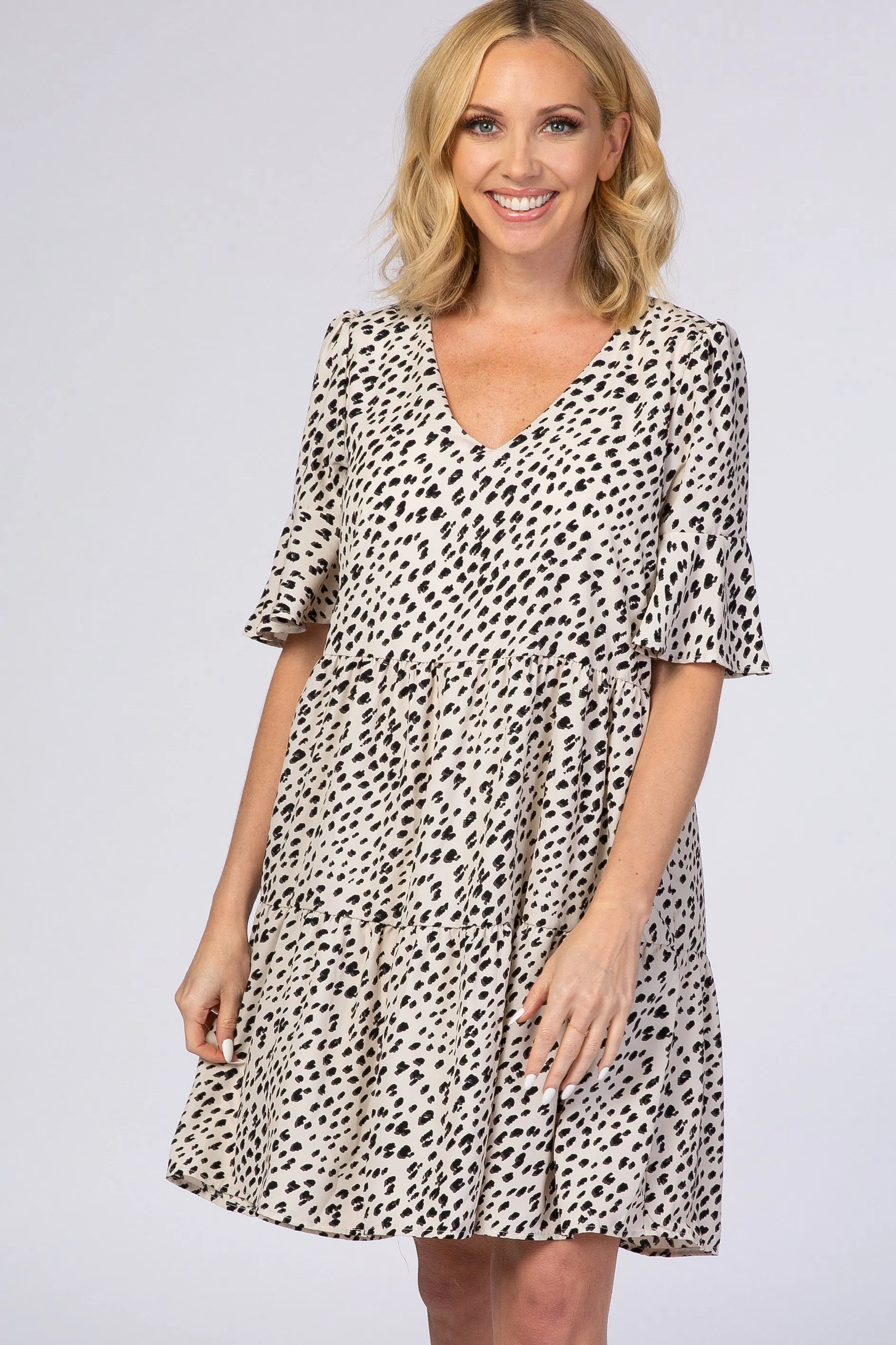 Beige Animal Print Ruffle Sleeve Dress sold by Pinkblush product image thumbnail 2